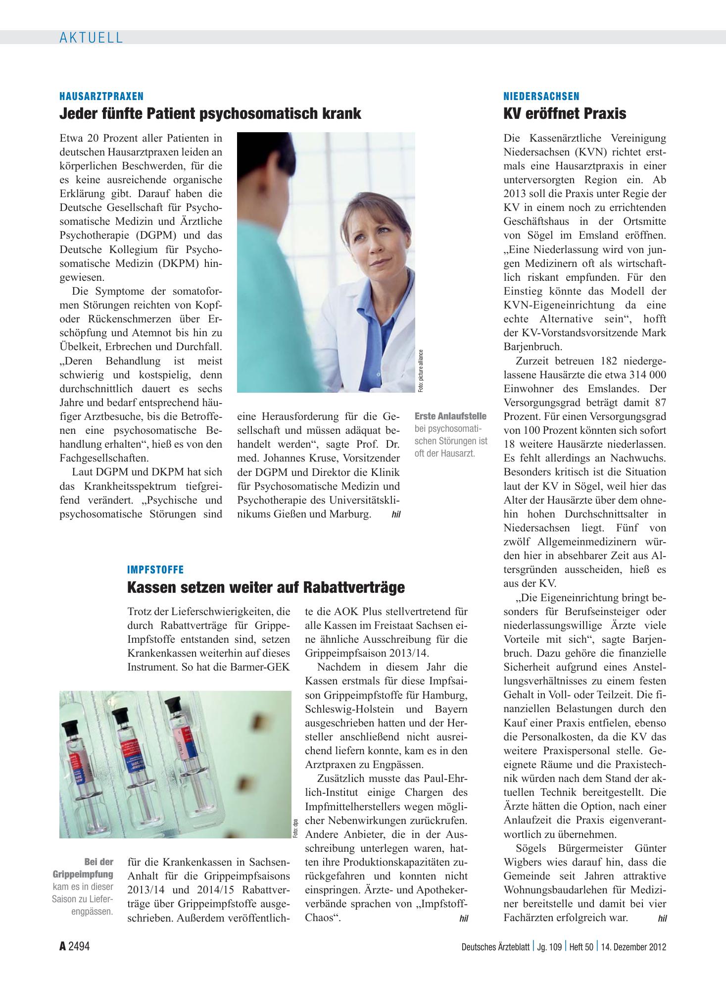 Vorschauseite 1: Niedersachsen: KV eröffnet Praxis – Deutsches Ärzteblatt