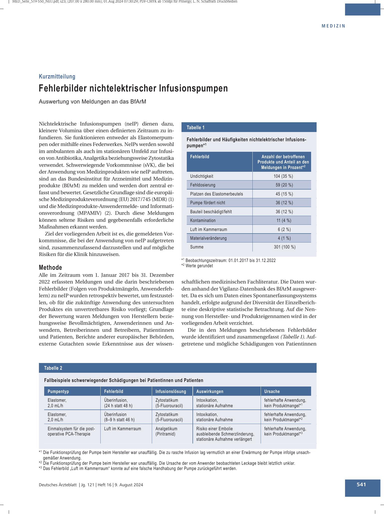 Vorschauseite 1: Fehlerbilder nichtelektrischer Infusionspumpen – Deutsches Ärzteblatt