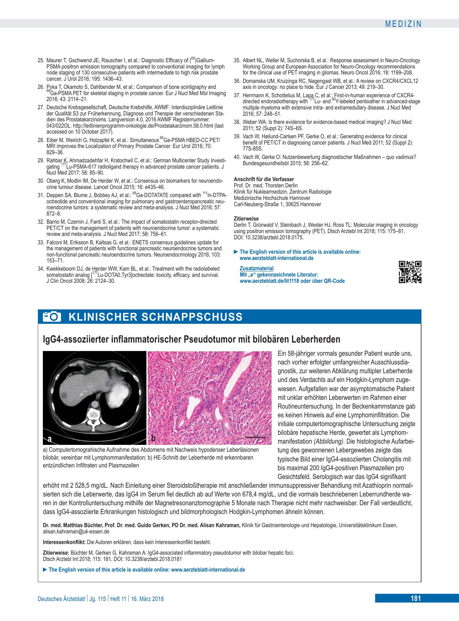 Vorschauseite 1: IgG4-assoziierter inflammatorischer Pseudotumor mit bilobären Leberherden – Deutsches Ärzteblatt