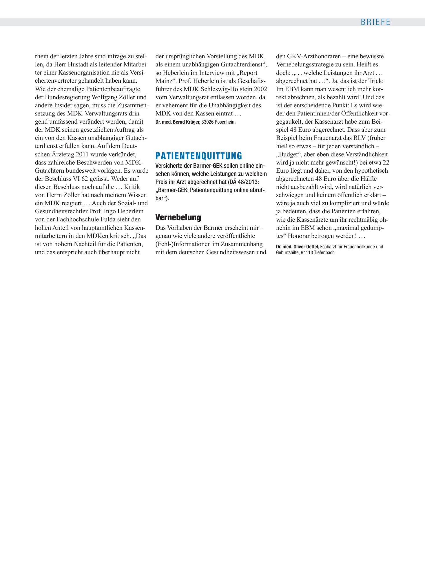 Vorschauseite 1: Patientenquittung: Vernebelung – Deutsches Ärzteblatt