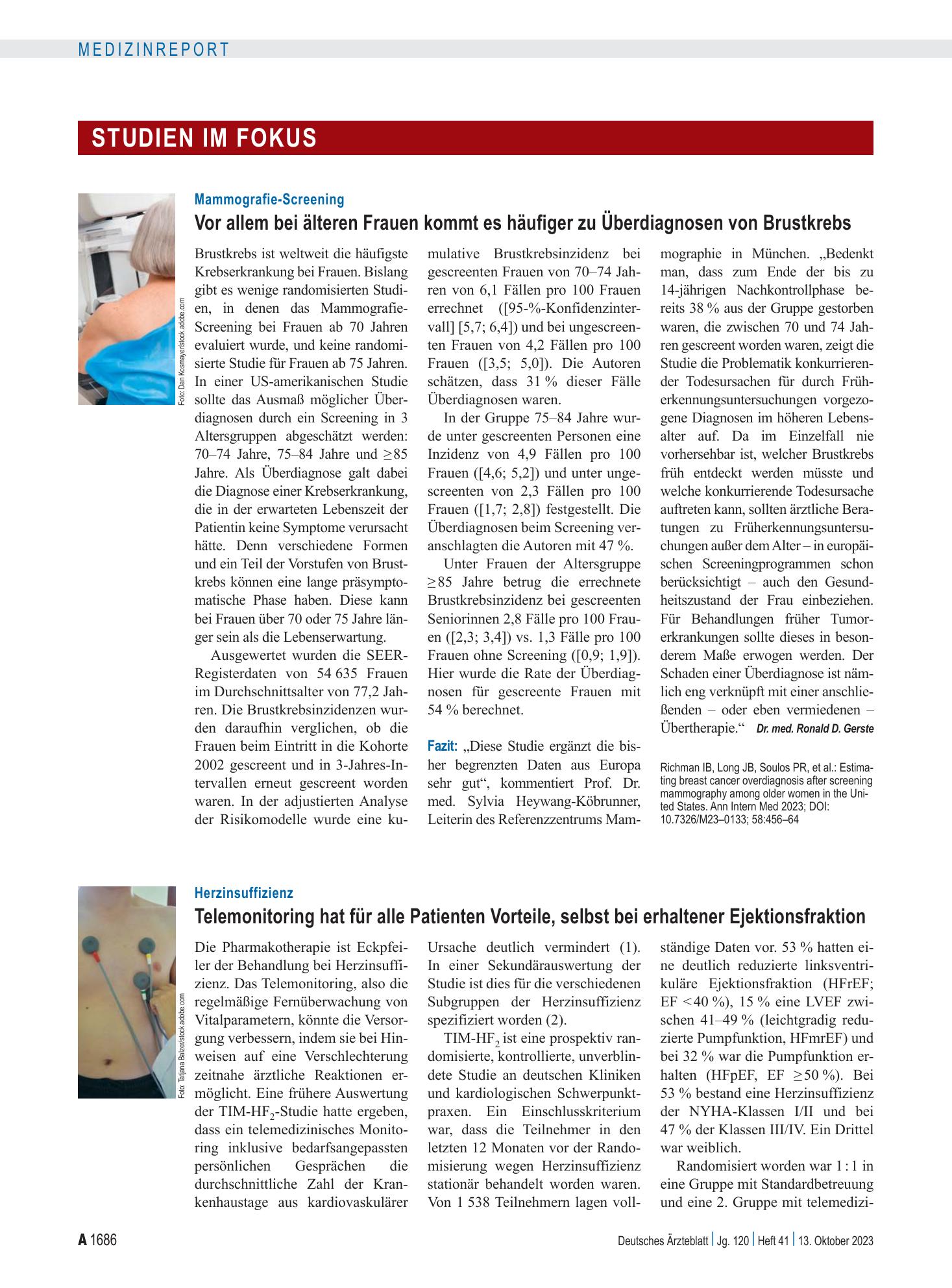 Vorschauseite 1: Herzinsuffizienz: Telemonitoring hat für alle Patienten Vorteile, selbst bei erhaltener Ejektionsfraktion – Deutsches Ärzteblatt