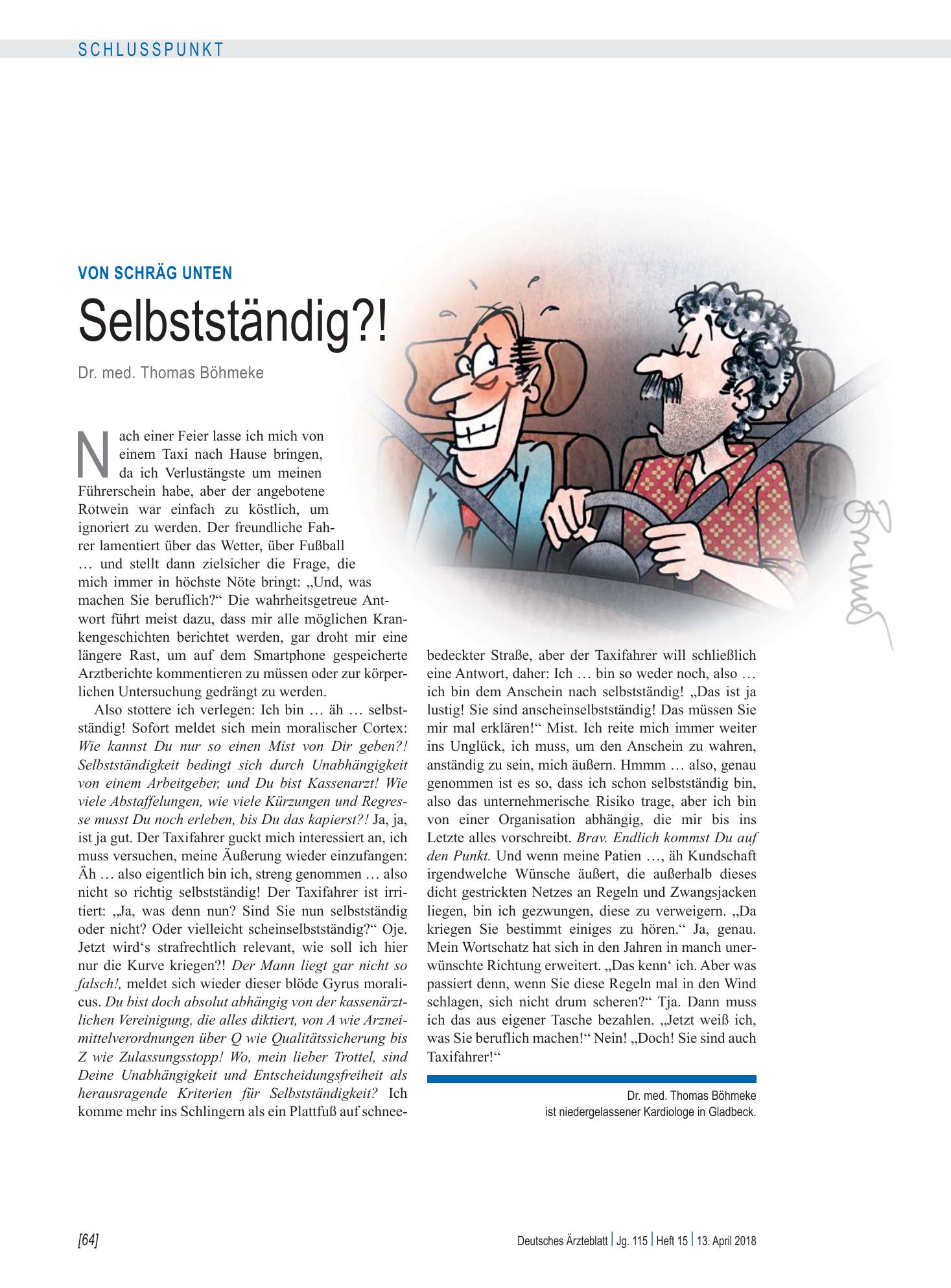 Vorschauseite 1: Von schräg unten: Selbstständig?! – Deutsches Ärzteblatt