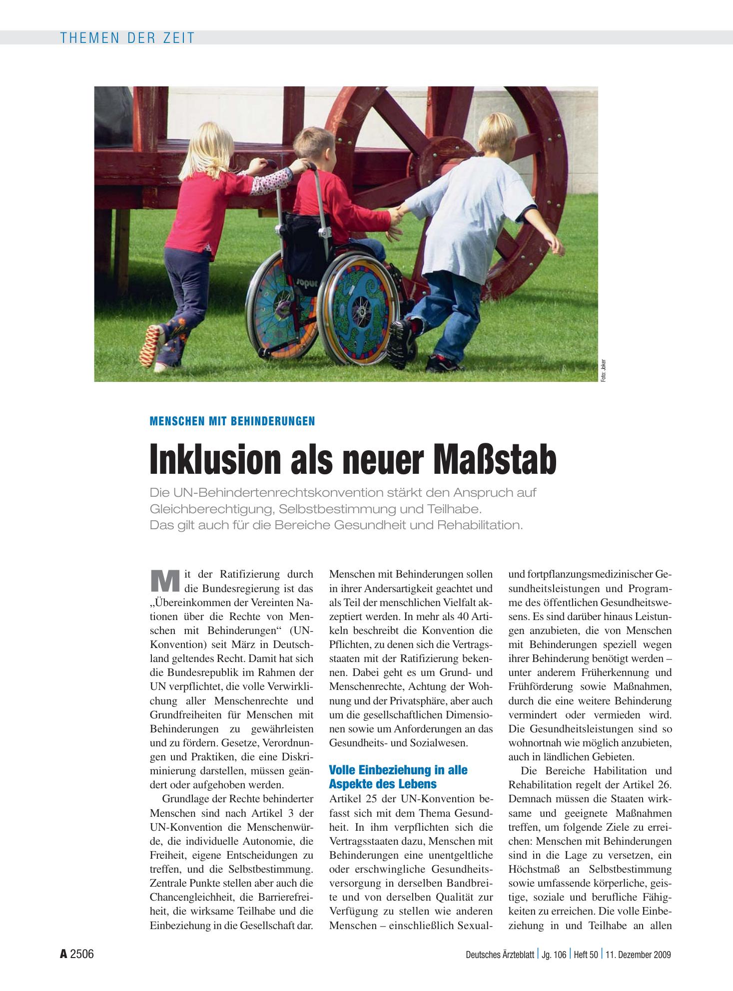 Vorschauseite 1: Menschen mit Behinderungen: Inklusion als neuer Maßstab – Deutsches Ärzteblatt