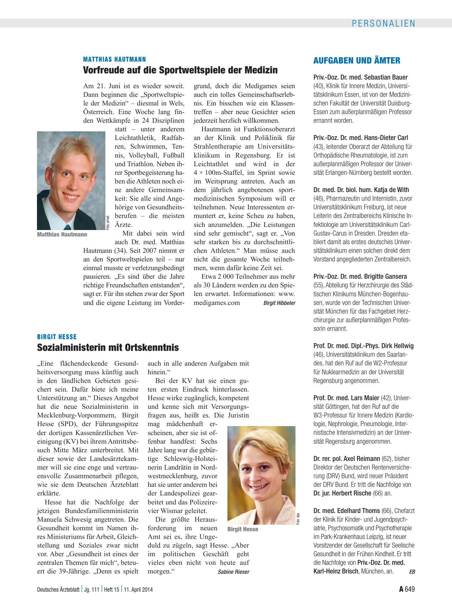 Vorschauseite 1: Aufgaben und Ämter – Deutsches Ärzteblatt