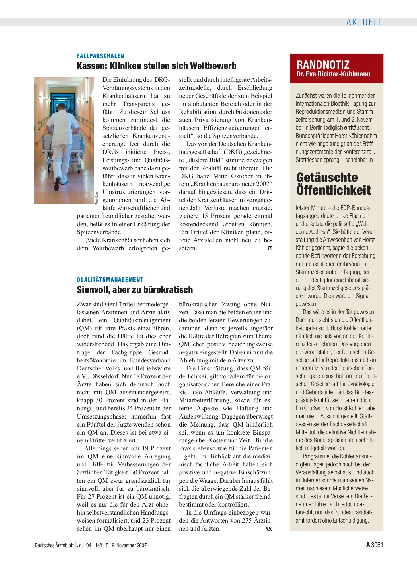 Vorschauseite 1: Qualitätsmanagement: Sinnvoll, aber zu bürokratisch – Deutsches Ärzteblatt
