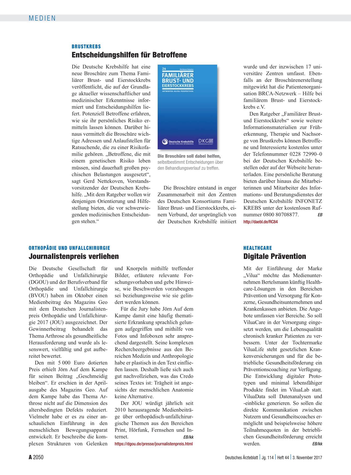 Vorschauseite 1: Healthcare: Digitale Prävention – Deutsches Ärzteblatt