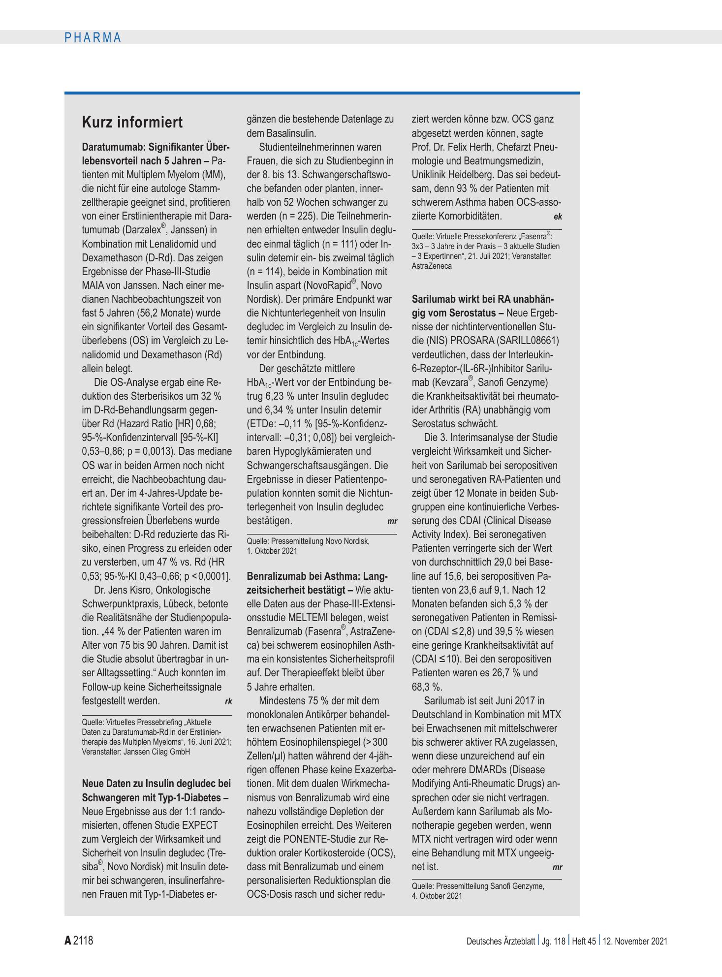 Vorschauseite 1: Kurz informiert – Deutsches Ärzteblatt