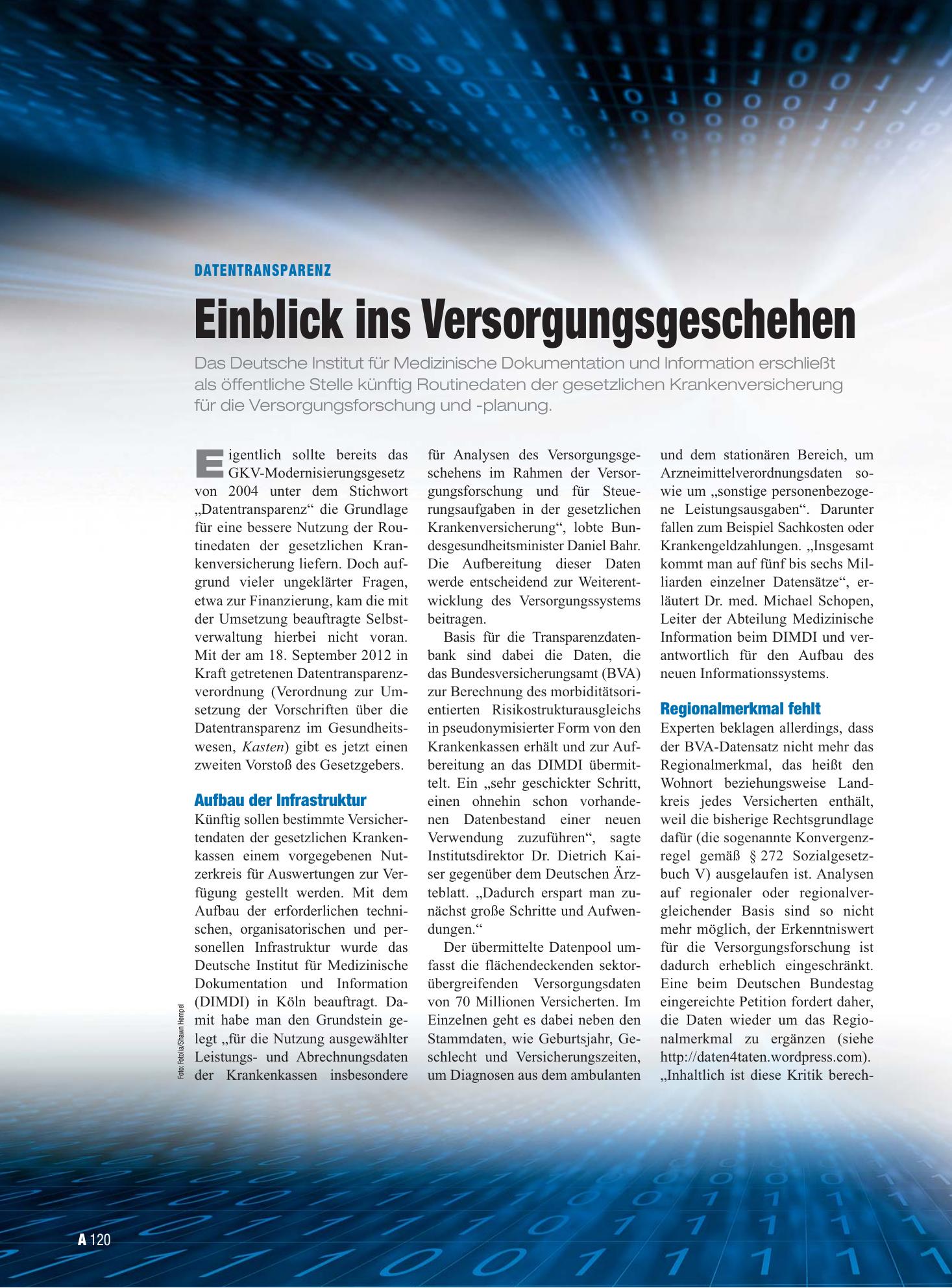Vorschauseite 1: Datentransparenz: Einblick ins Versorgungsgeschehen – Deutsches Ärzteblatt