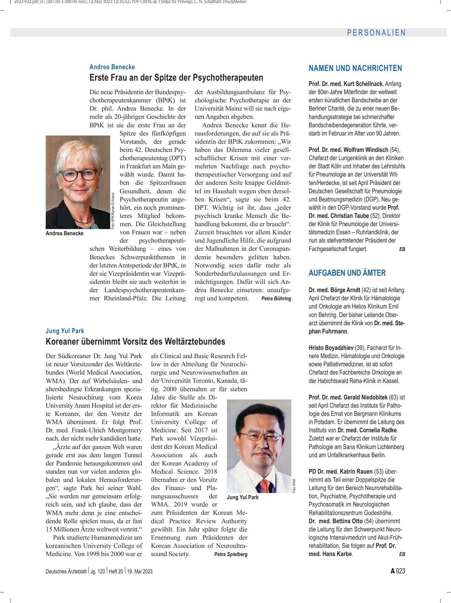 Vorschauseite 1: Aufgaben und Ämter – Deutsches Ärzteblatt