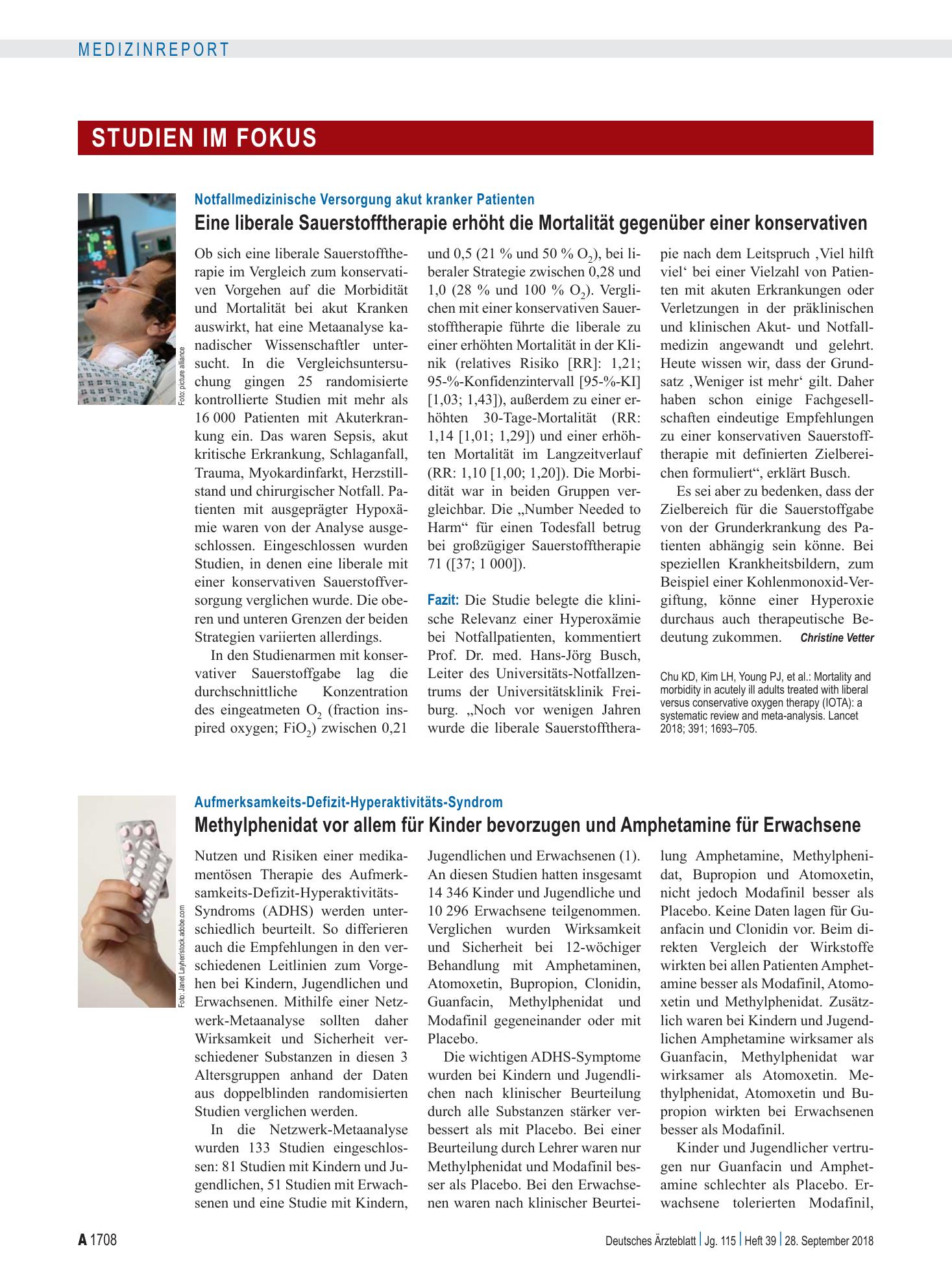 Vorschauseite 1: Notfallmedizinische Versorgung akut kranker Patienten: Eine liberale Sauerstofftherapie erhöht die Mortalität gegenüber einer konservativen – Deutsches Ärzteblatt