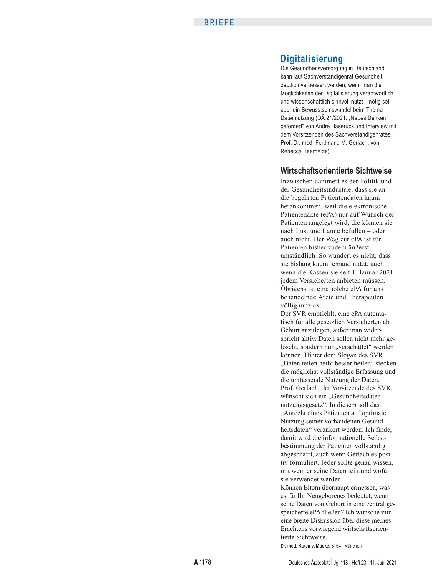Vorschauseite 1: Digitalisierung: Wirtschaftsorientierte Sichtweise – Deutsches Ärzteblatt