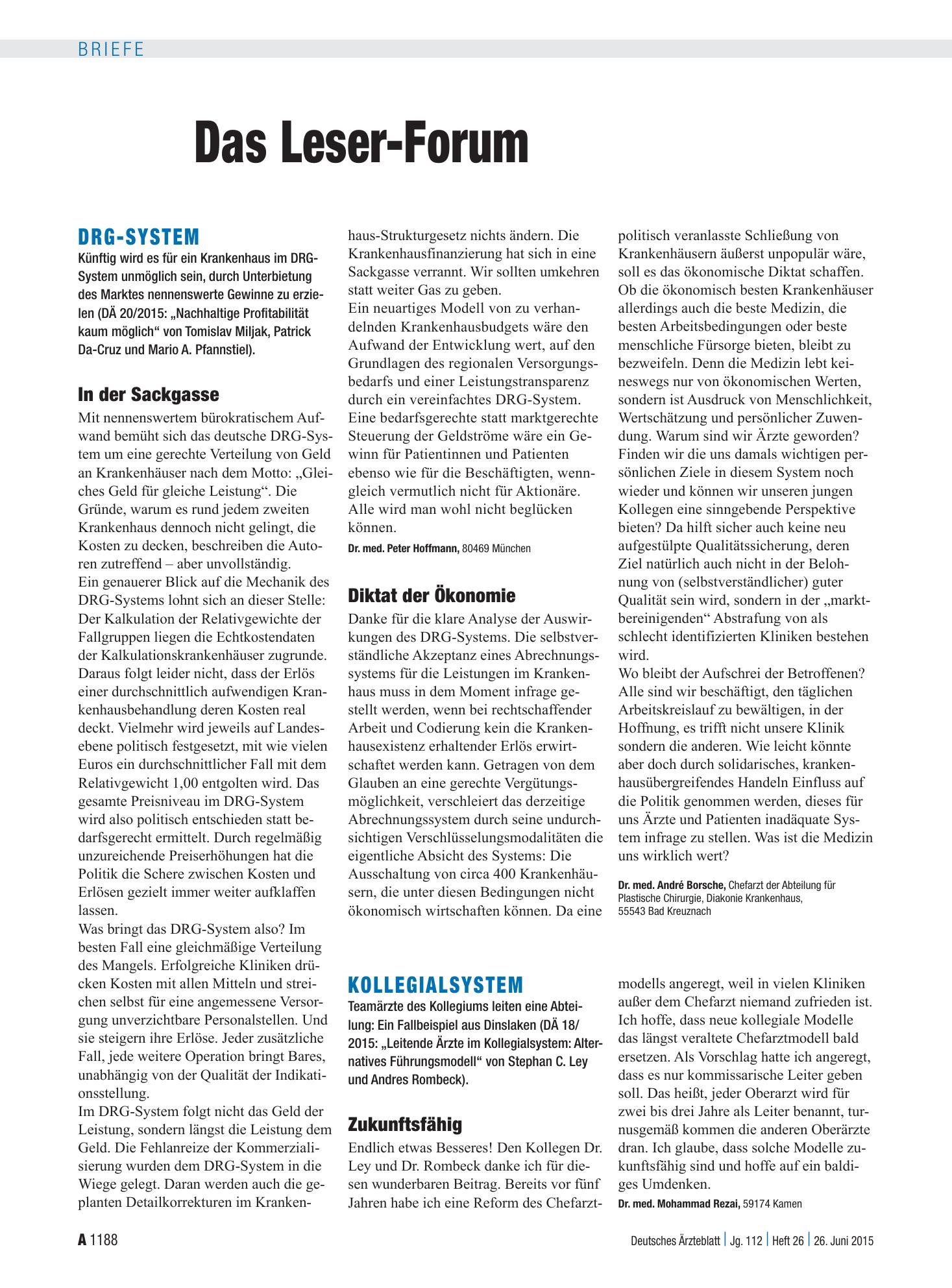 Vorschauseite 1: DRG-System: In der Sackgasse – Deutsches Ärzteblatt