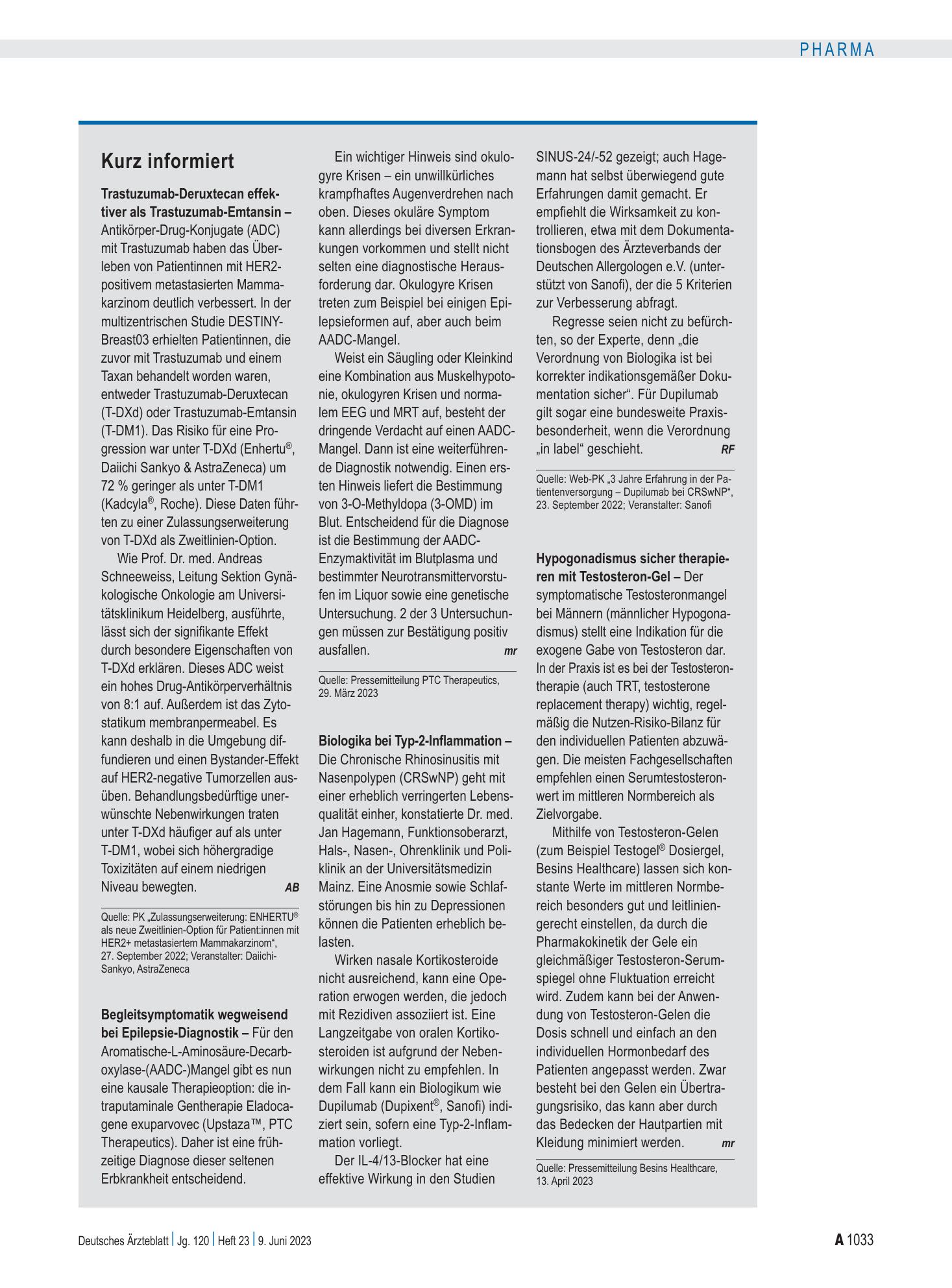 Vorschauseite 1: Kurz informiert – Deutsches Ärzteblatt