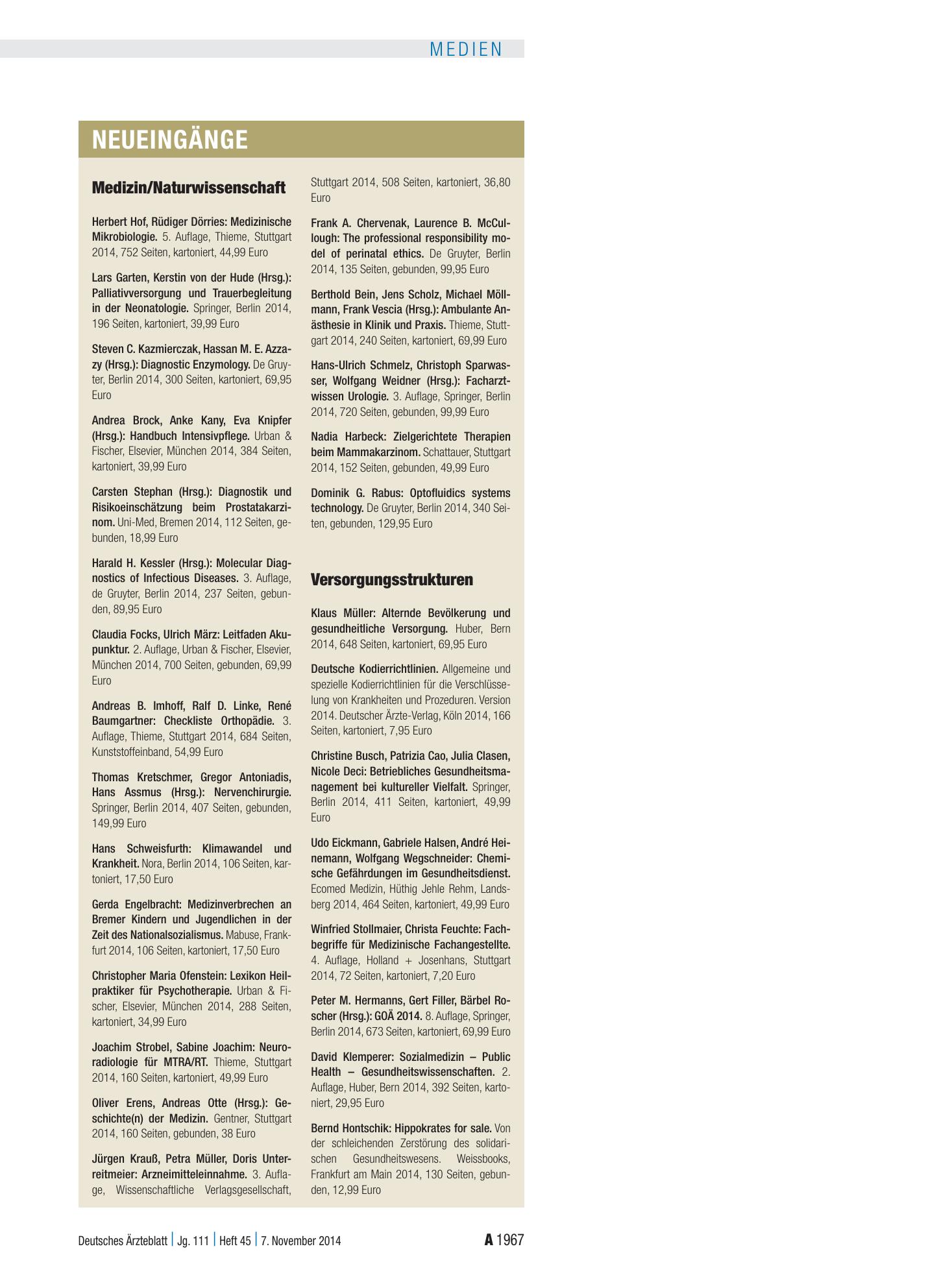 Vorschauseite 1: Neueingänge – Deutsches Ärzteblatt