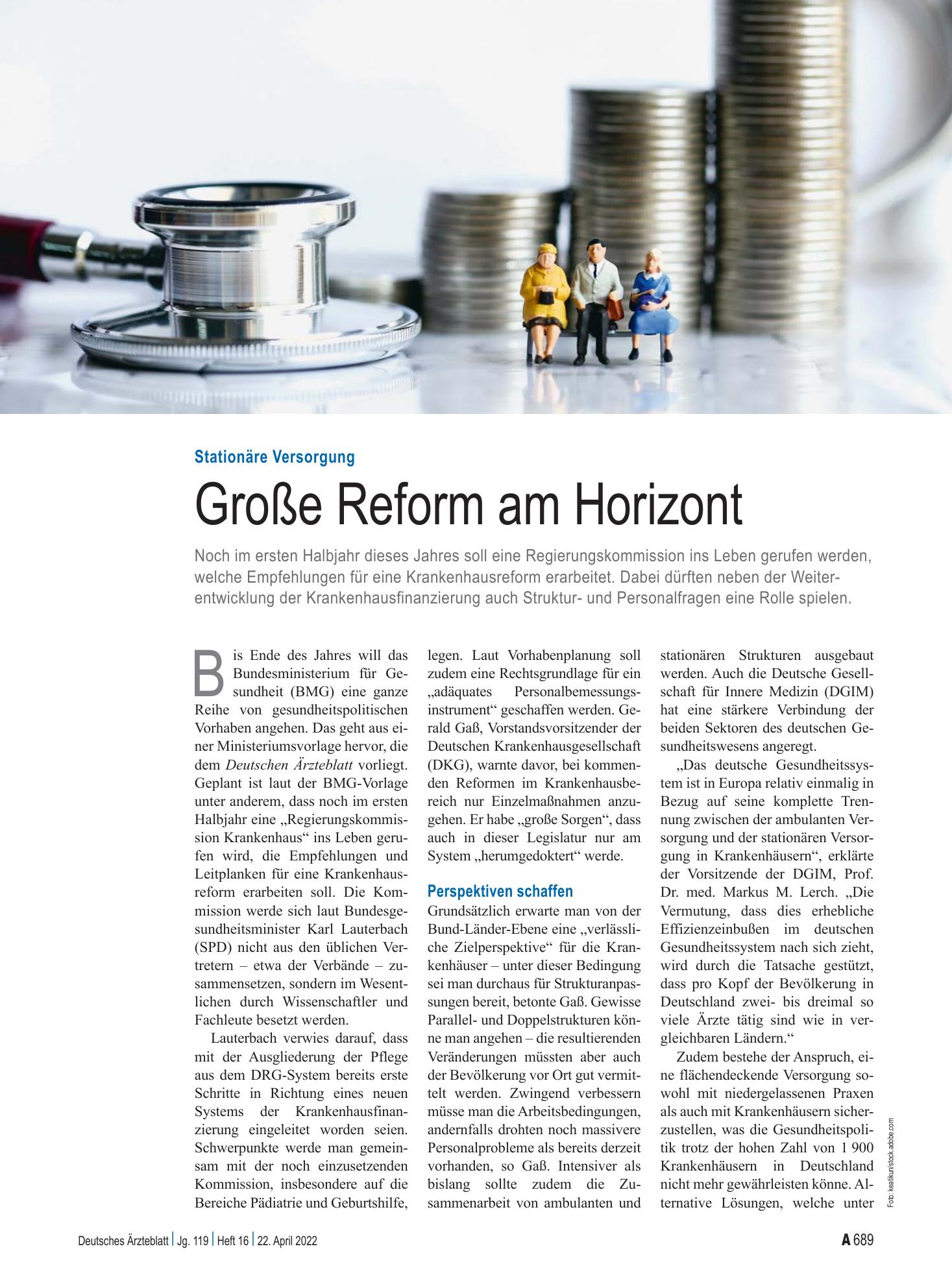 Vorschauseite 1: Stationäre Versorgung: Große Reform am Horizont – Deutsches Ärzteblatt