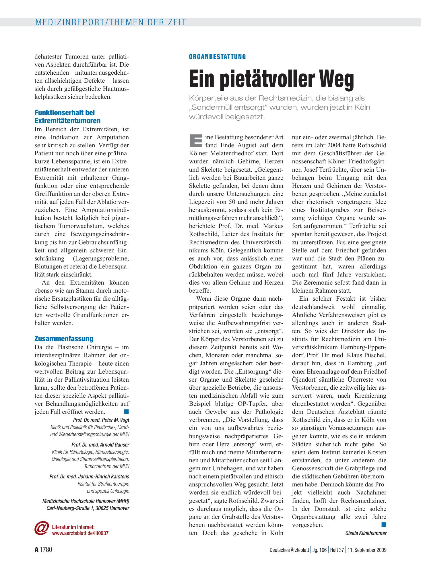 Vorschauseite 1: Organbestattung: Ein pietätvoller Weg – Deutsches Ärzteblatt
