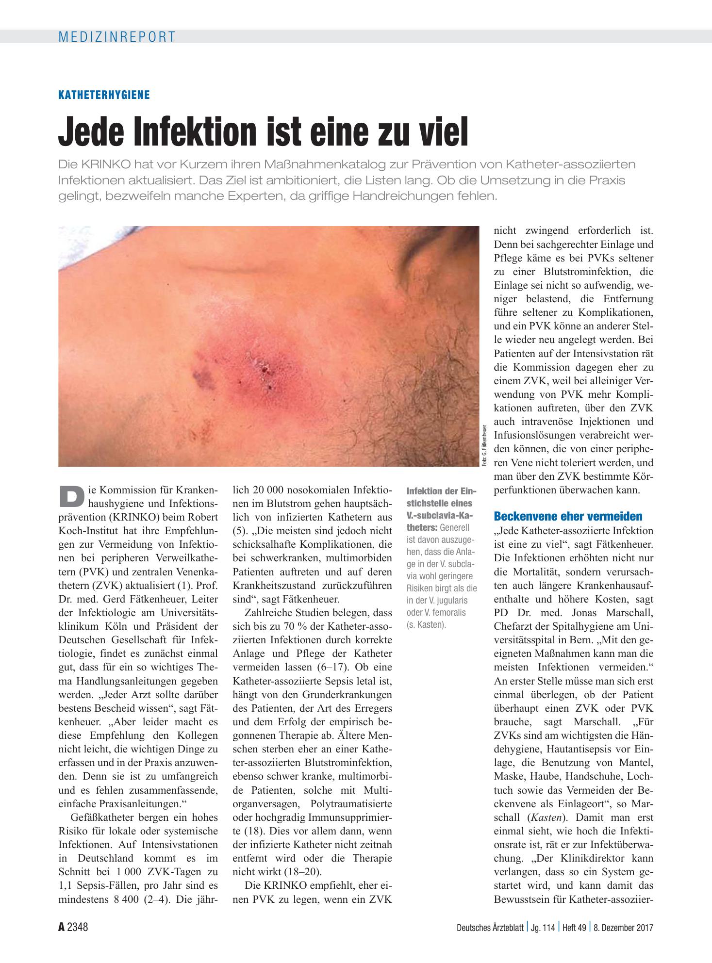 Vorschauseite 1: Katheterhygiene: Jede Infektion ist eine zu viel – Deutsches Ärzteblatt