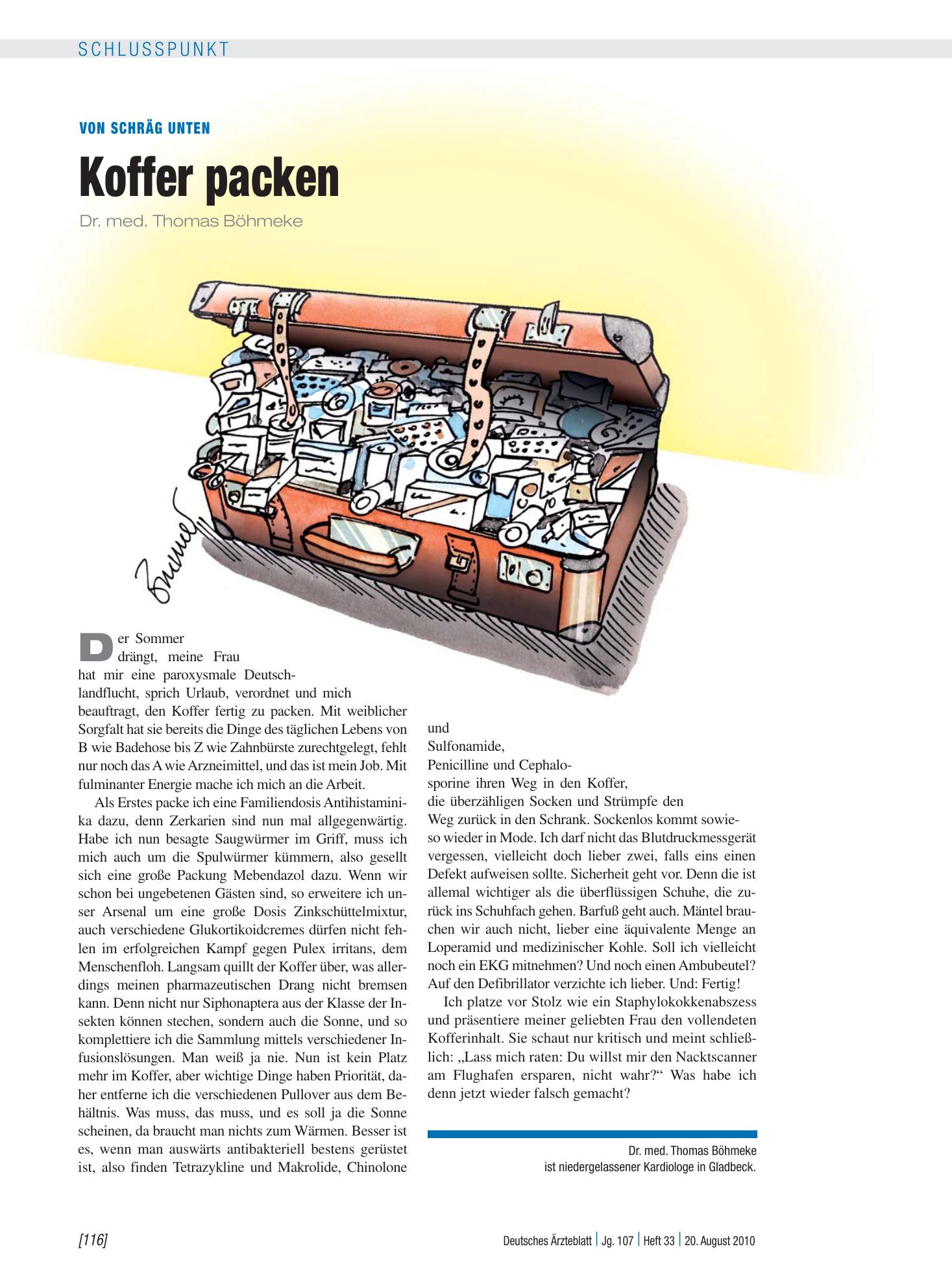 Vorschauseite 1: Von schräg unten: Koffer packen – Deutsches Ärzteblatt