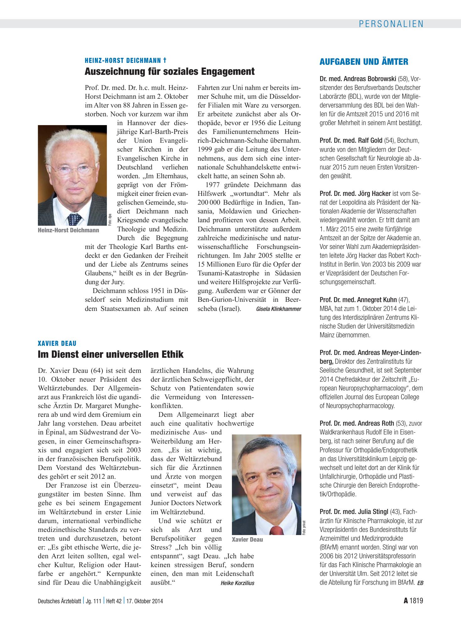 Vorschauseite 1: Aufgaben und Ämter – Deutsches Ärzteblatt