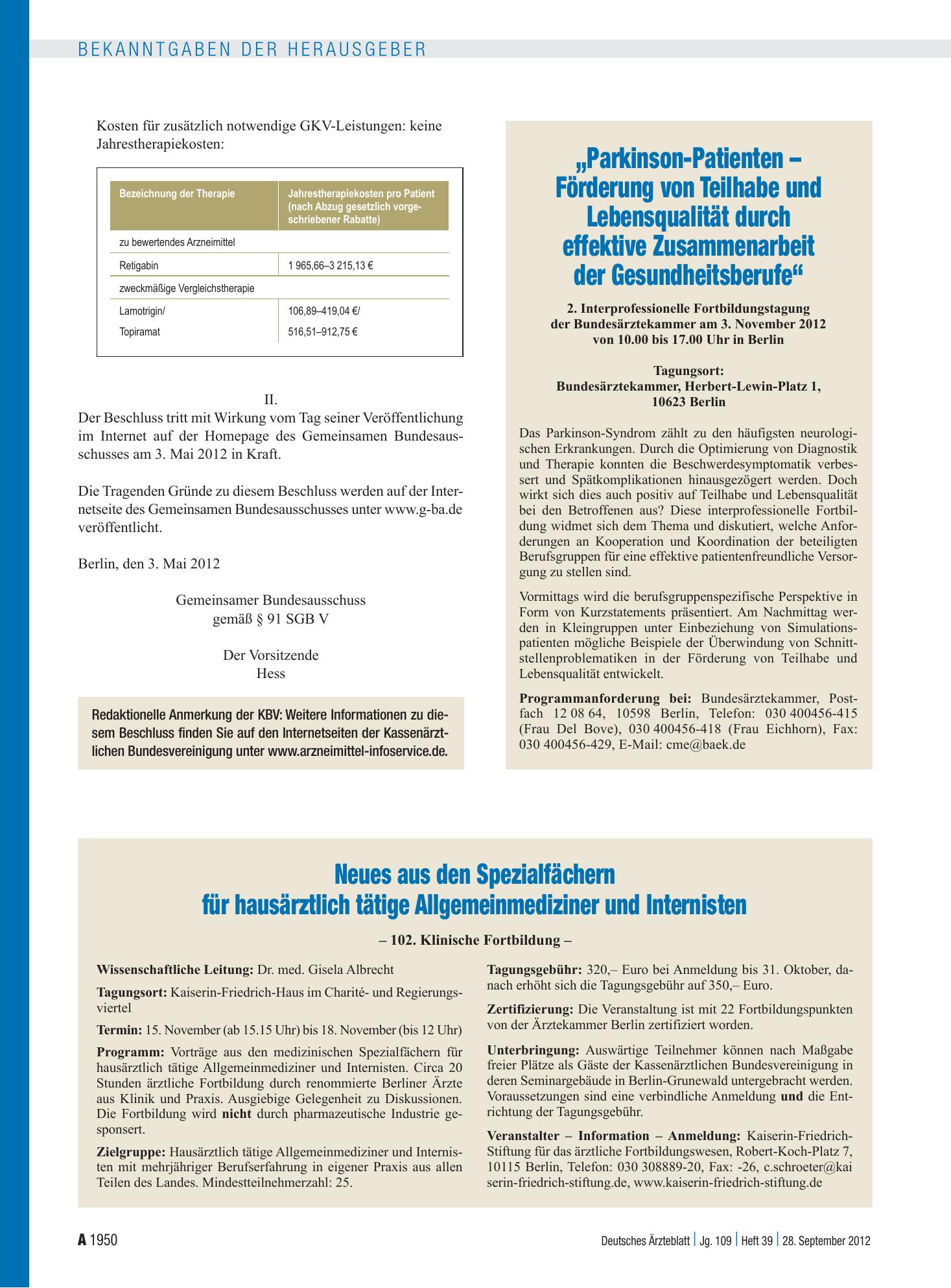 Vorschauseite 1: „Parkinson-Patienten – Förderung von Teilhabe und Lebensqualität durch effektive Zusammenarbeit der Gesundheitsberufe“ – Deutsches Ärzteblatt