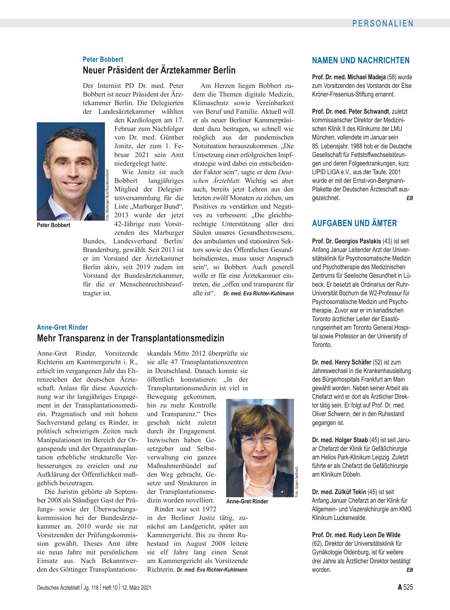 Vorschauseite 1: Aufgaben und Ämter – Deutsches Ärzteblatt