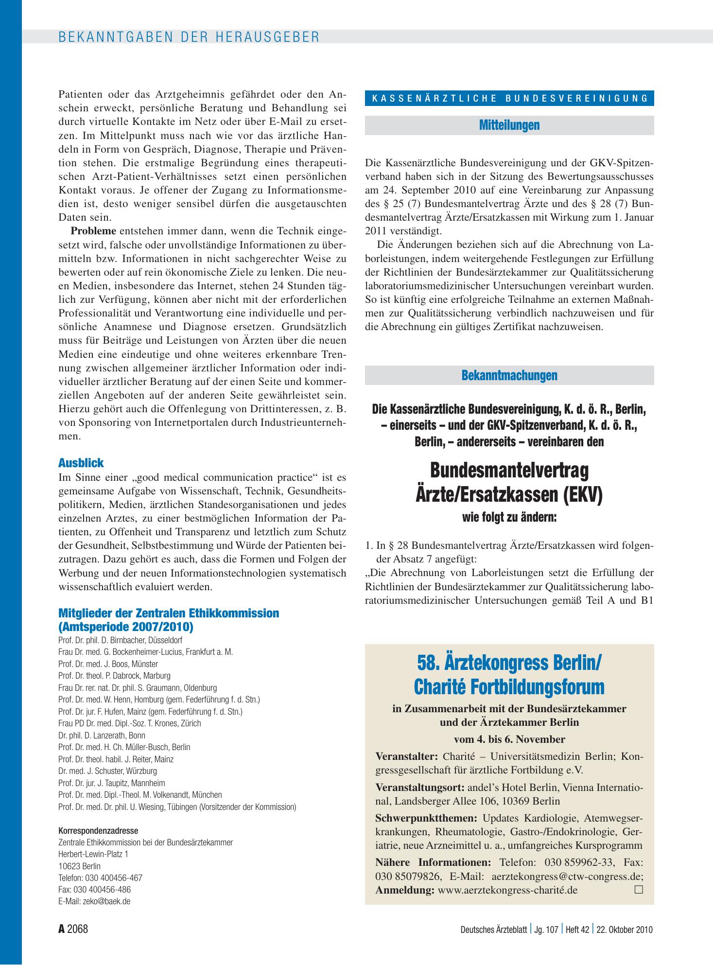Vorschauseite 1: 58. Ärztekongress Berlin/ Charité Fortbildungsforum – Deutsches Ärzteblatt