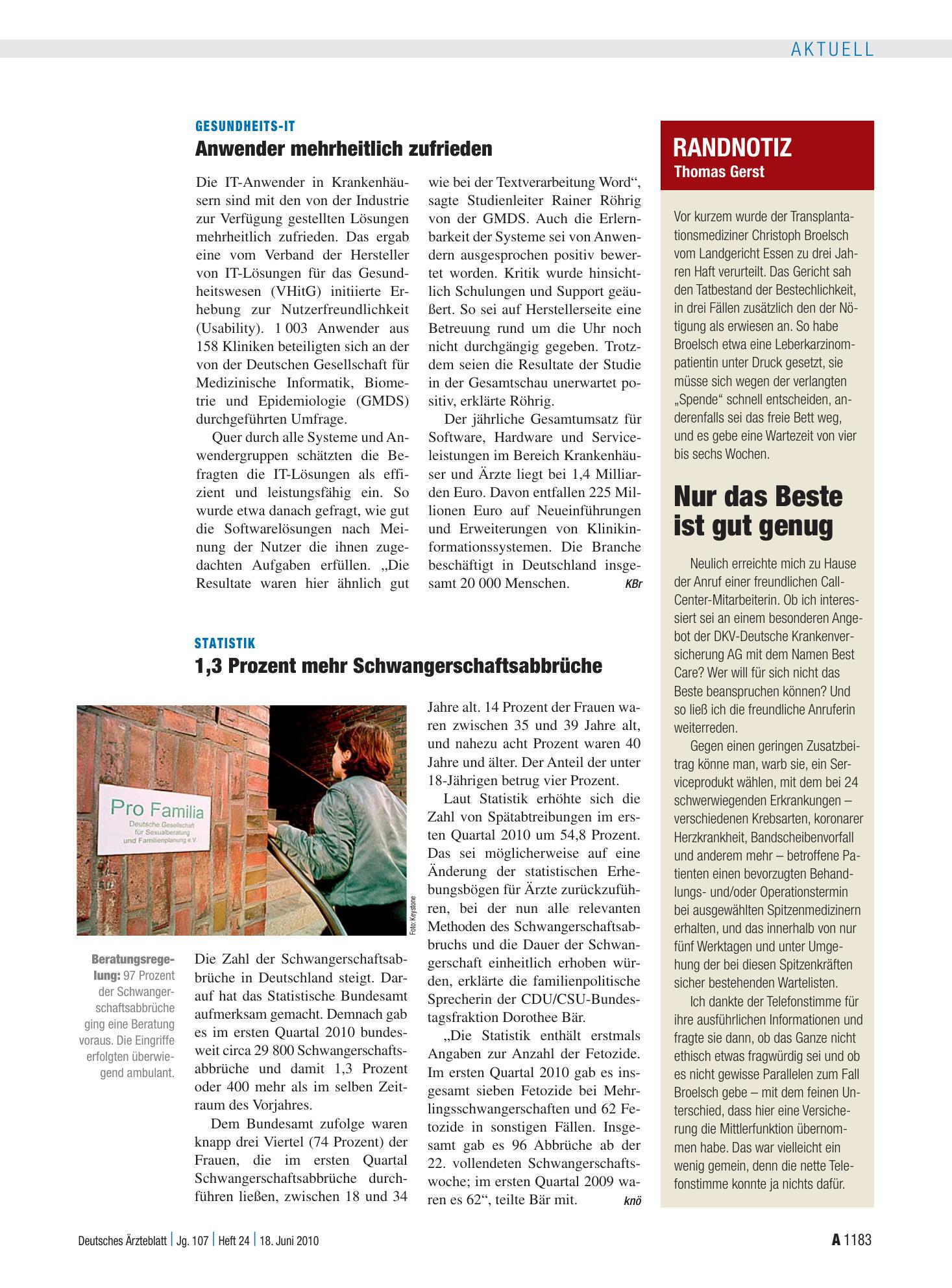 Vorschauseite 1: Randnotiz: Nur das Beste ist gut genug – Deutsches Ärzteblatt
