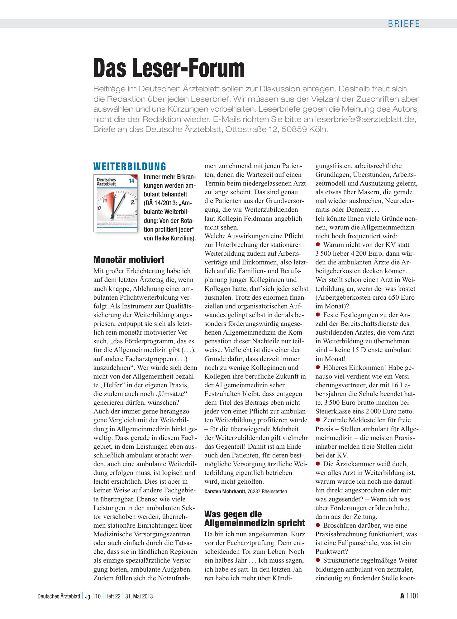Vorschauseite 1: Weiterbildung: Monetär motiviert – Deutsches Ärzteblatt