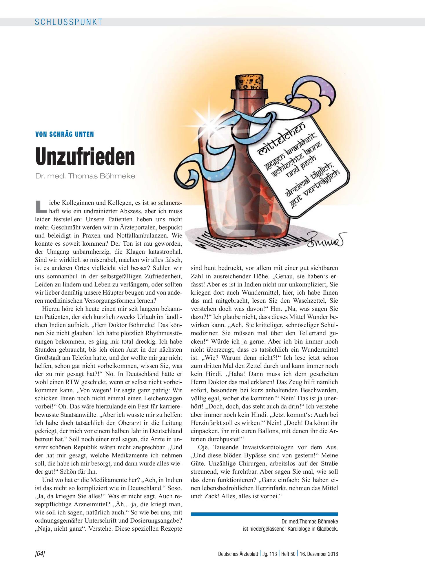 Vorschauseite 1: Von schräg unten: Unzufrieden – Deutsches Ärzteblatt