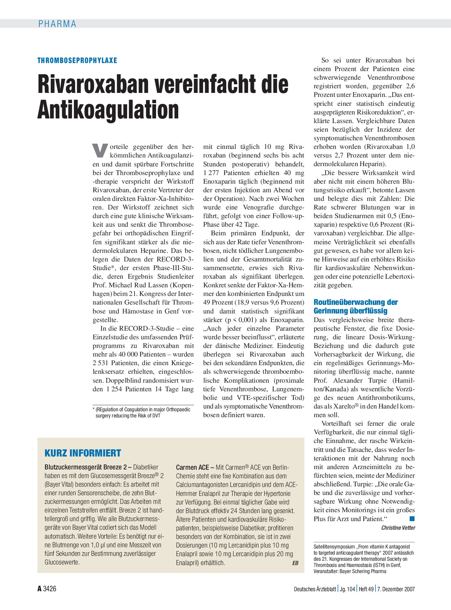Vorschauseite 1: Kurz infomiert – Deutsches Ärzteblatt
