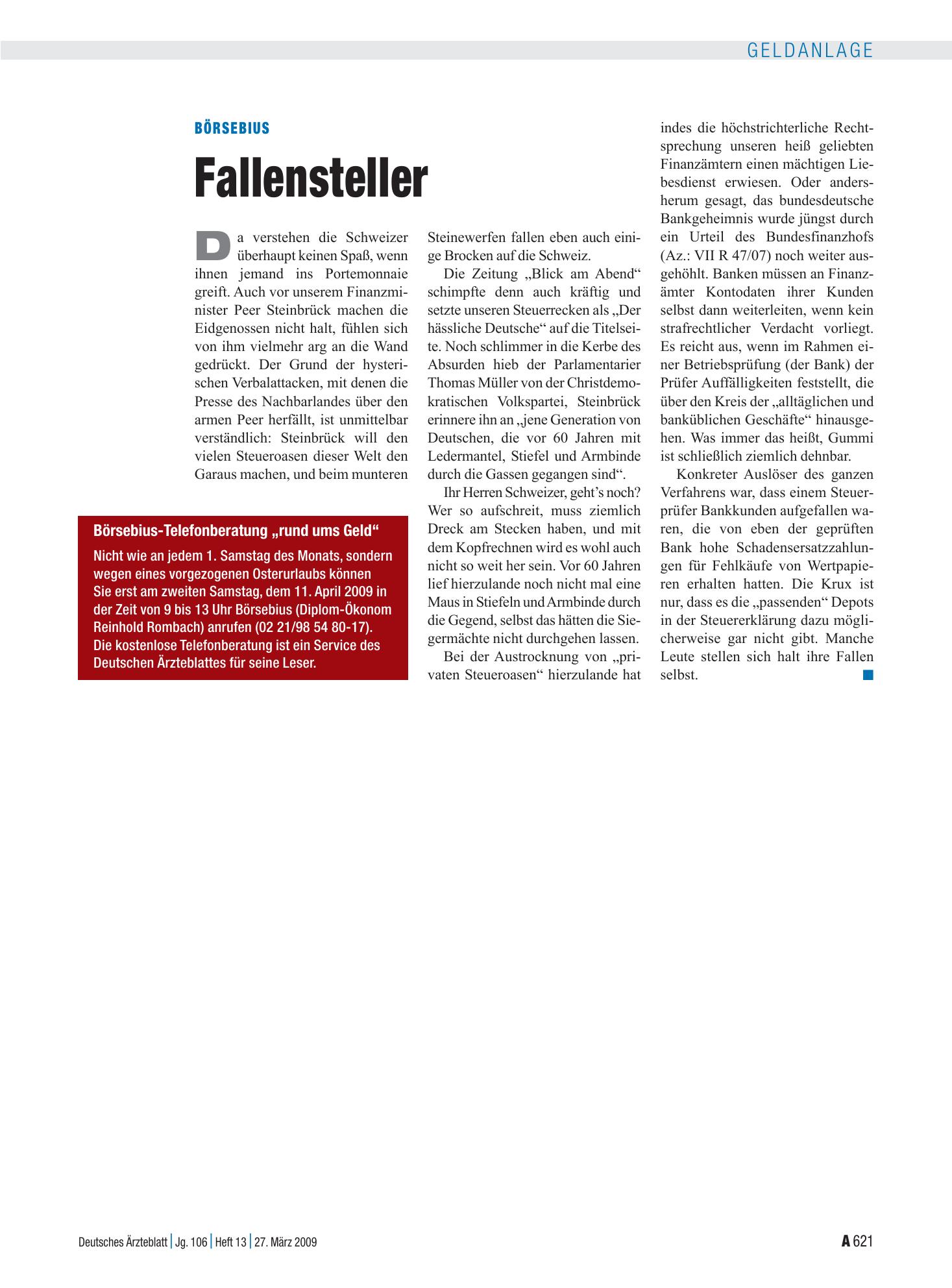 Vorschauseite 1: Börsebius: Fallensteller – Deutsches Ärzteblatt