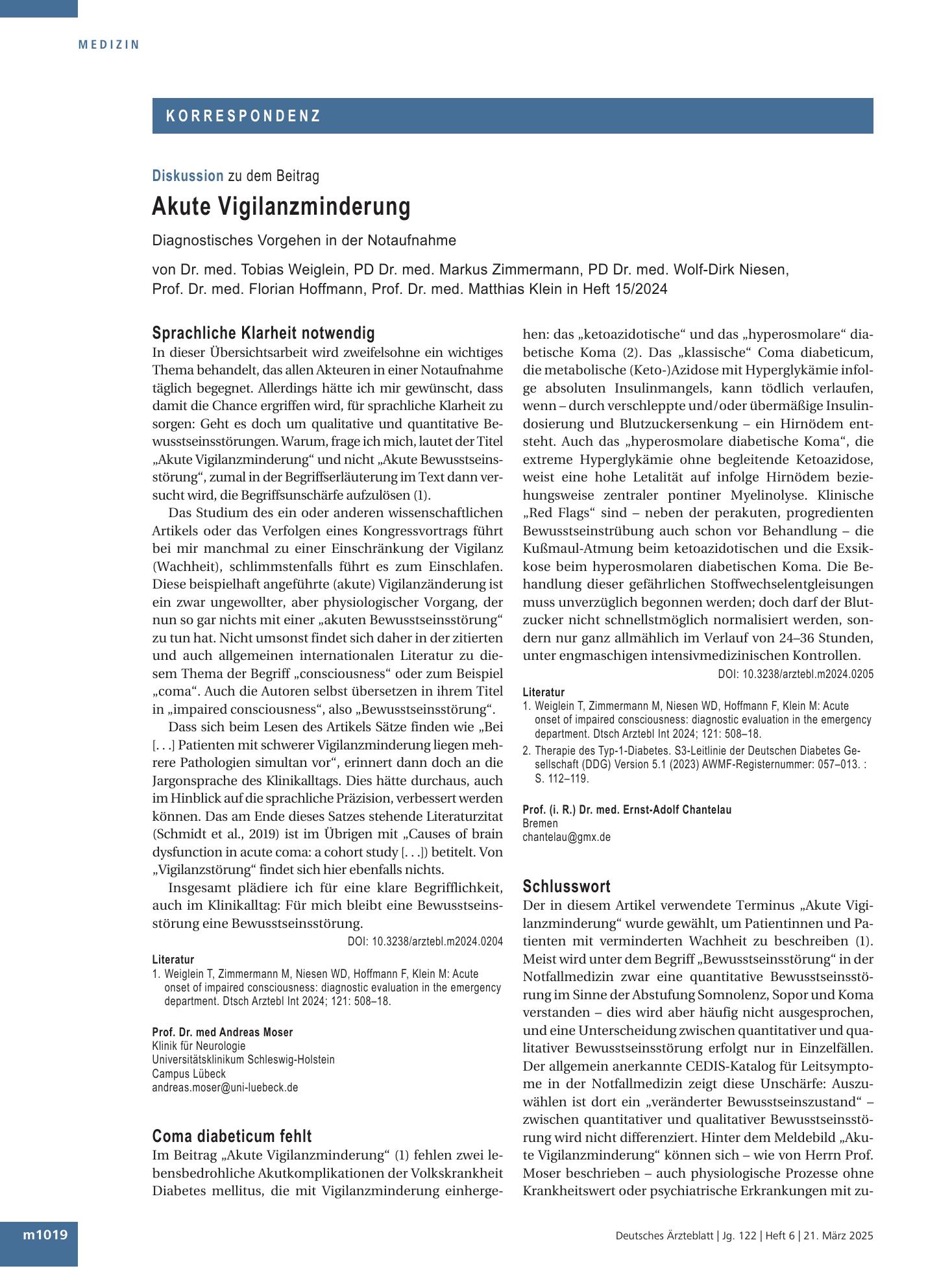 Vorschauseite 1: Coma diabeticum fehlt – Deutsches Ärzteblatt