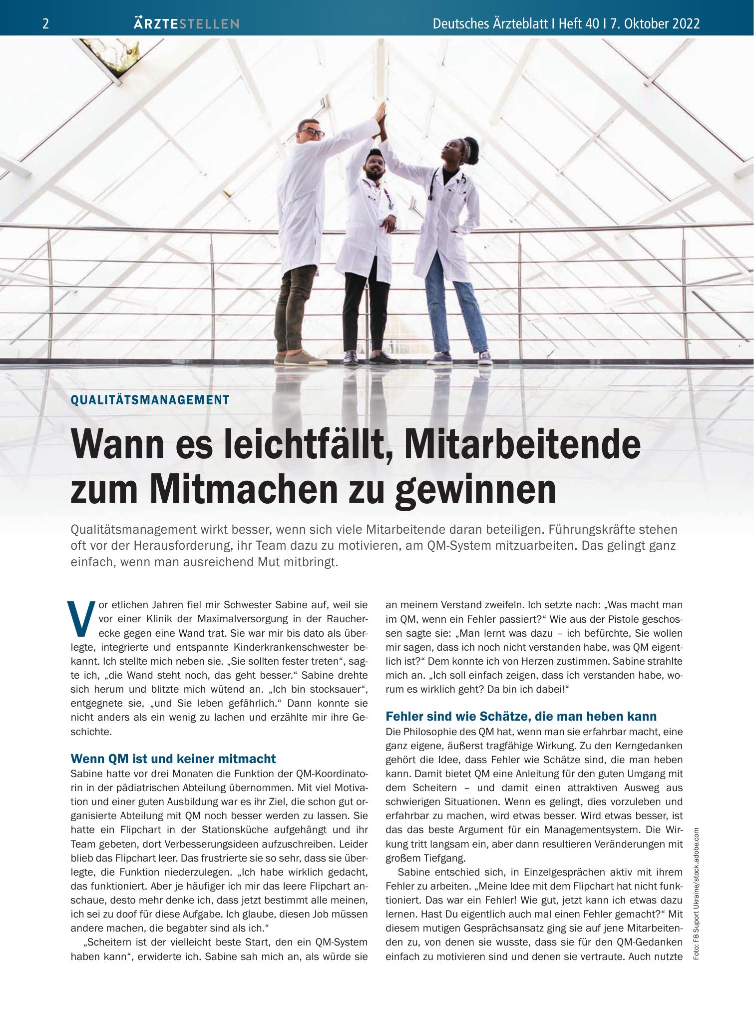 Vorschauseite 1: Qualitätsmanagement: Wann es leichtfällt, Mitarbeitende zum Mitmachen zu gewinnen – Deutsches Ärzteblatt