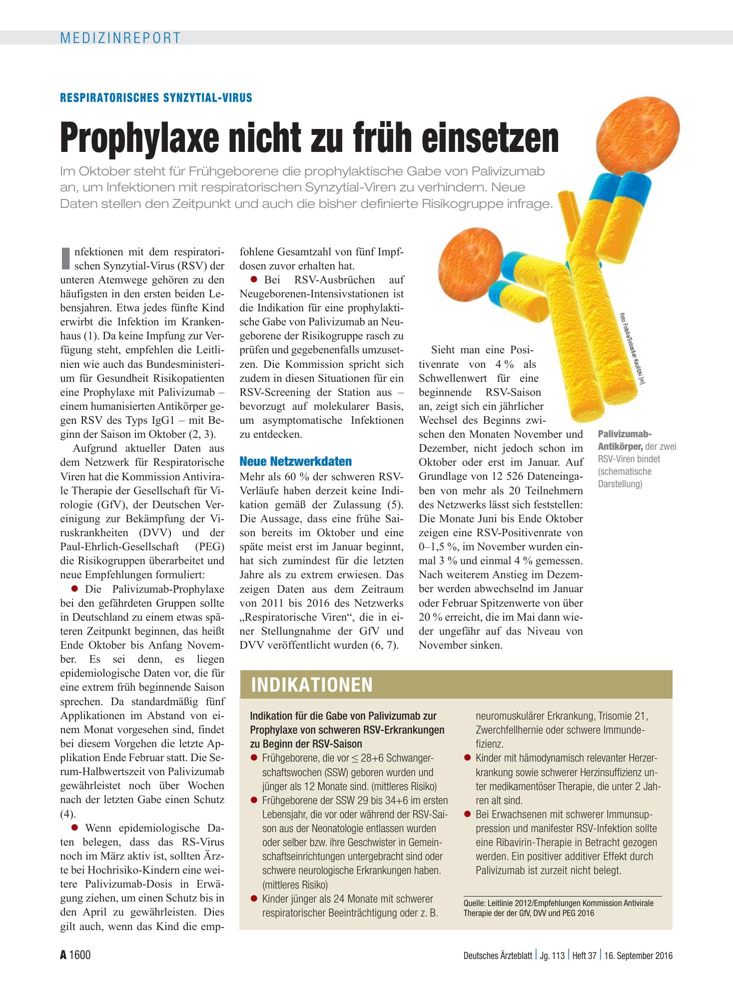 Vorschauseite 1: Respiratorisches Synzytial-Virus: Prophylaxe nicht zu früh einsetzen – Deutsches Ärzteblatt