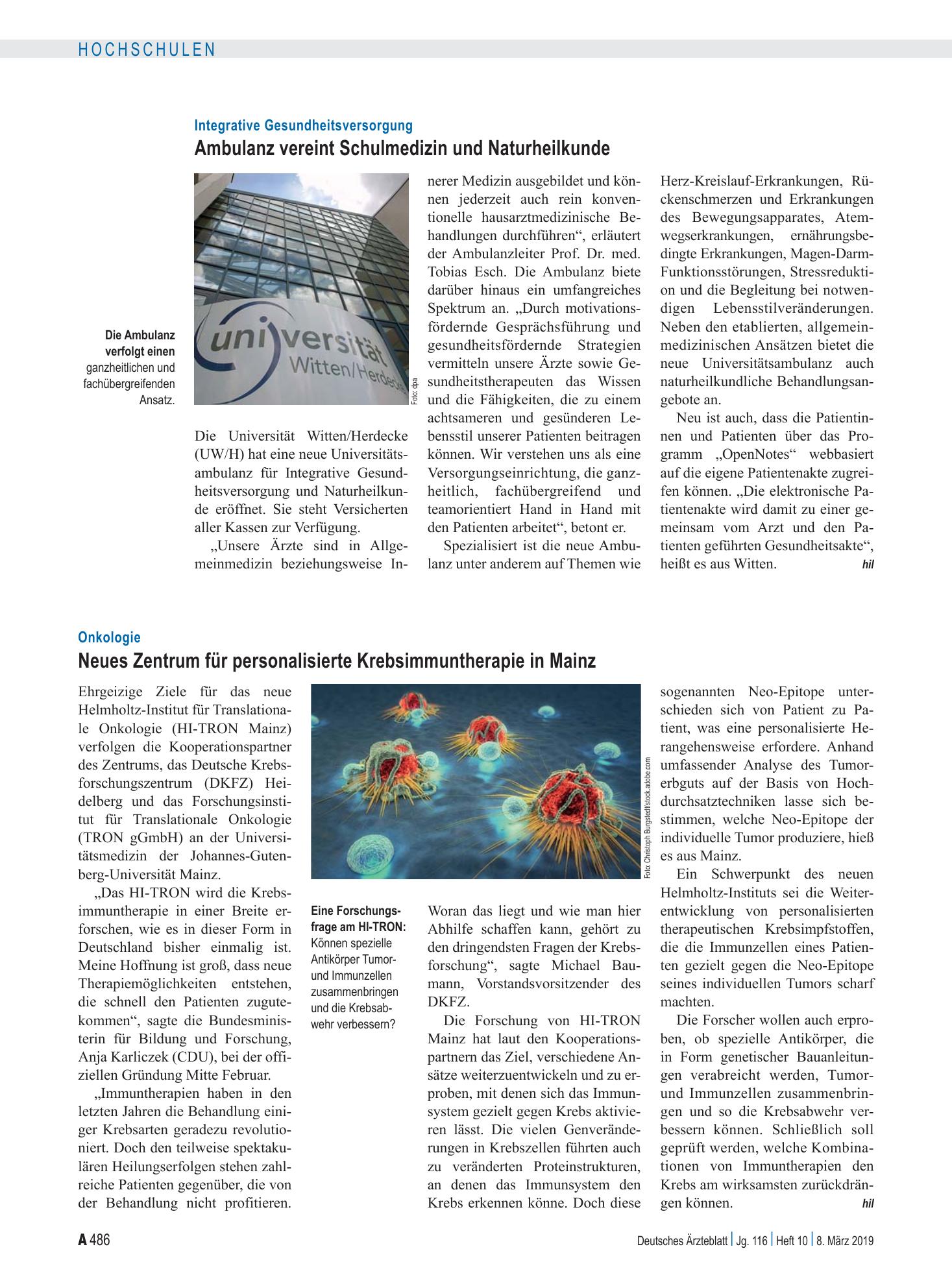 Vorschauseite 1: Integrative Gesundheitsversorgung: Ambulanz vereint Schulmedizin und Naturheilkunde – Deutsches Ärzteblatt