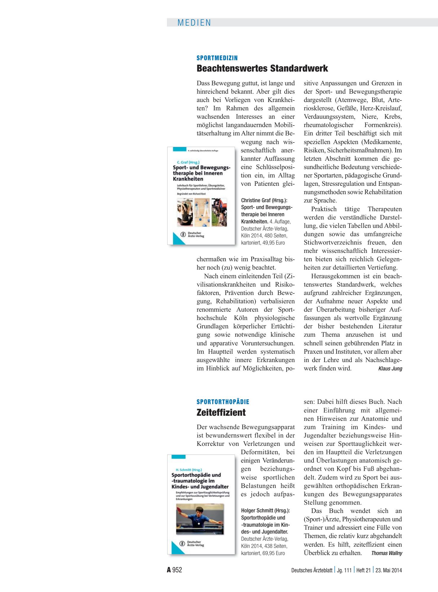 Vorschauseite 1: Sportmedizin: Beachtenswertes Standardwerk – Deutsches Ärzteblatt