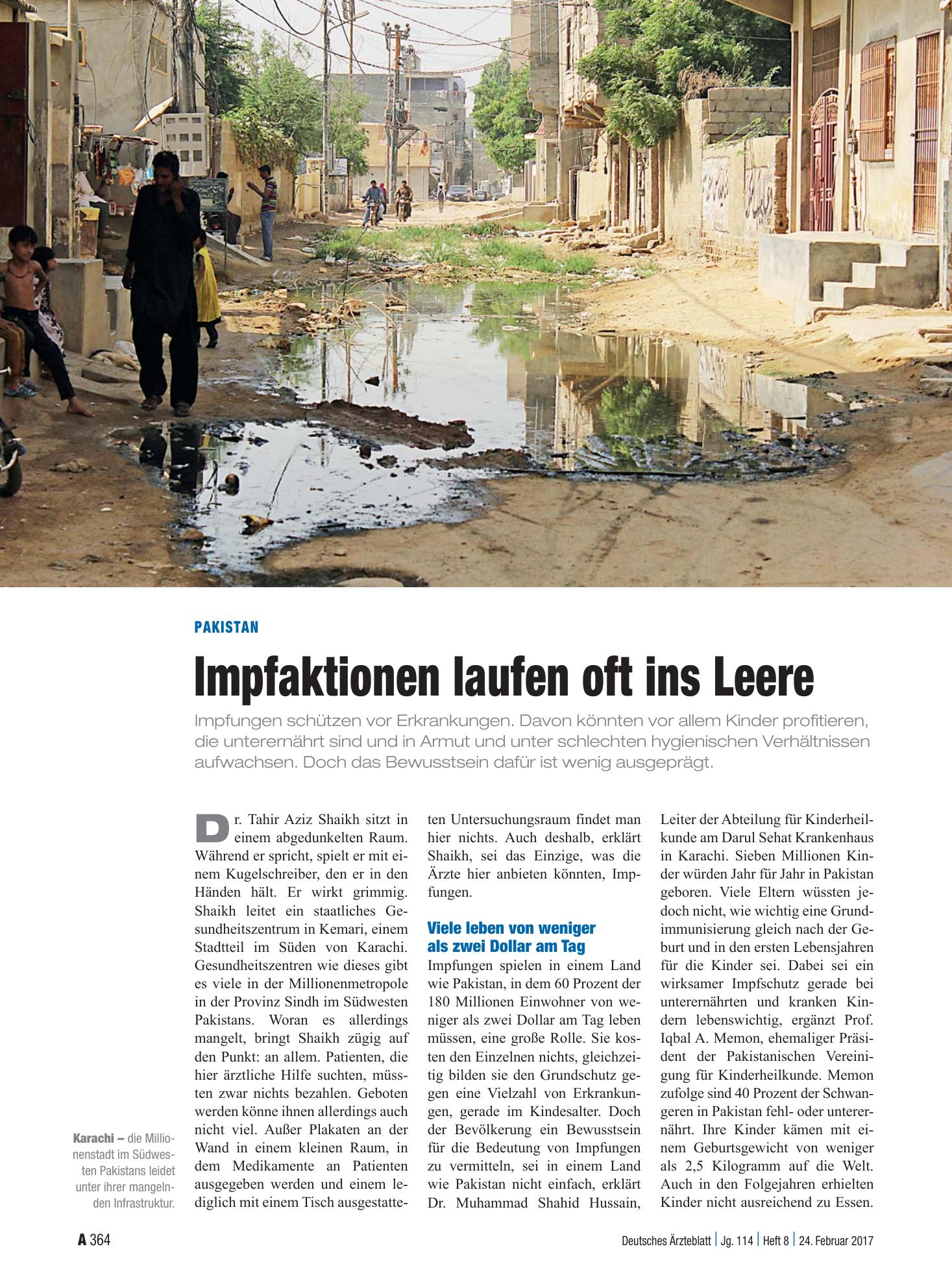 Vorschauseite 1: Pakistan: Impfaktionen laufen oft ins Leere – Deutsches Ärzteblatt