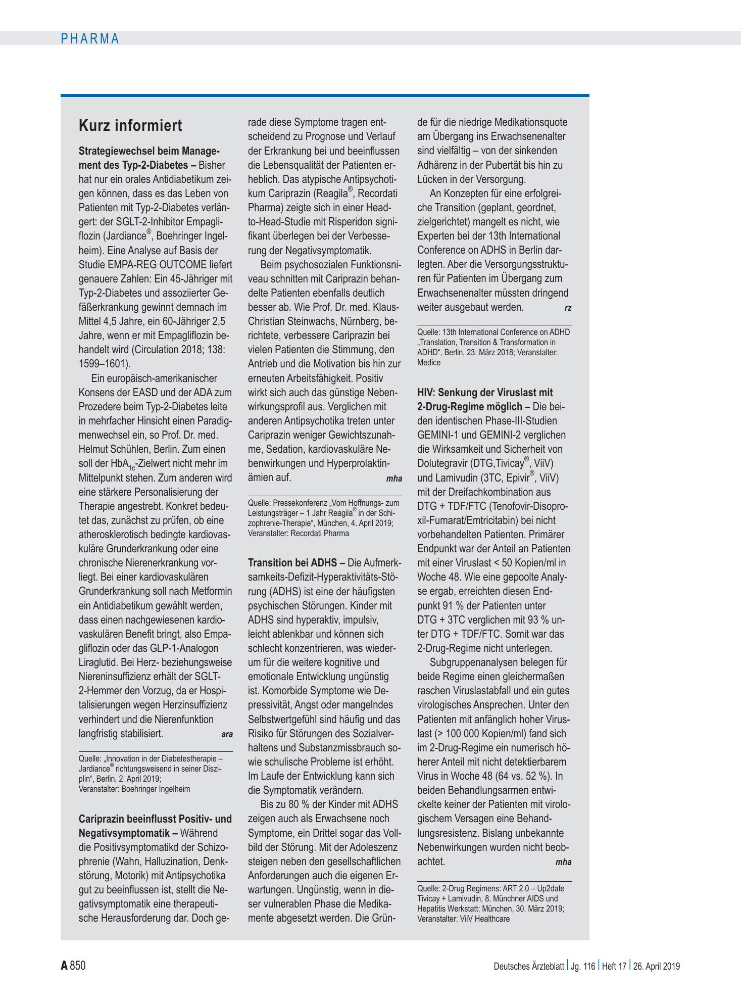 Vorschauseite 1: Kurz informiert – Deutsches Ärzteblatt