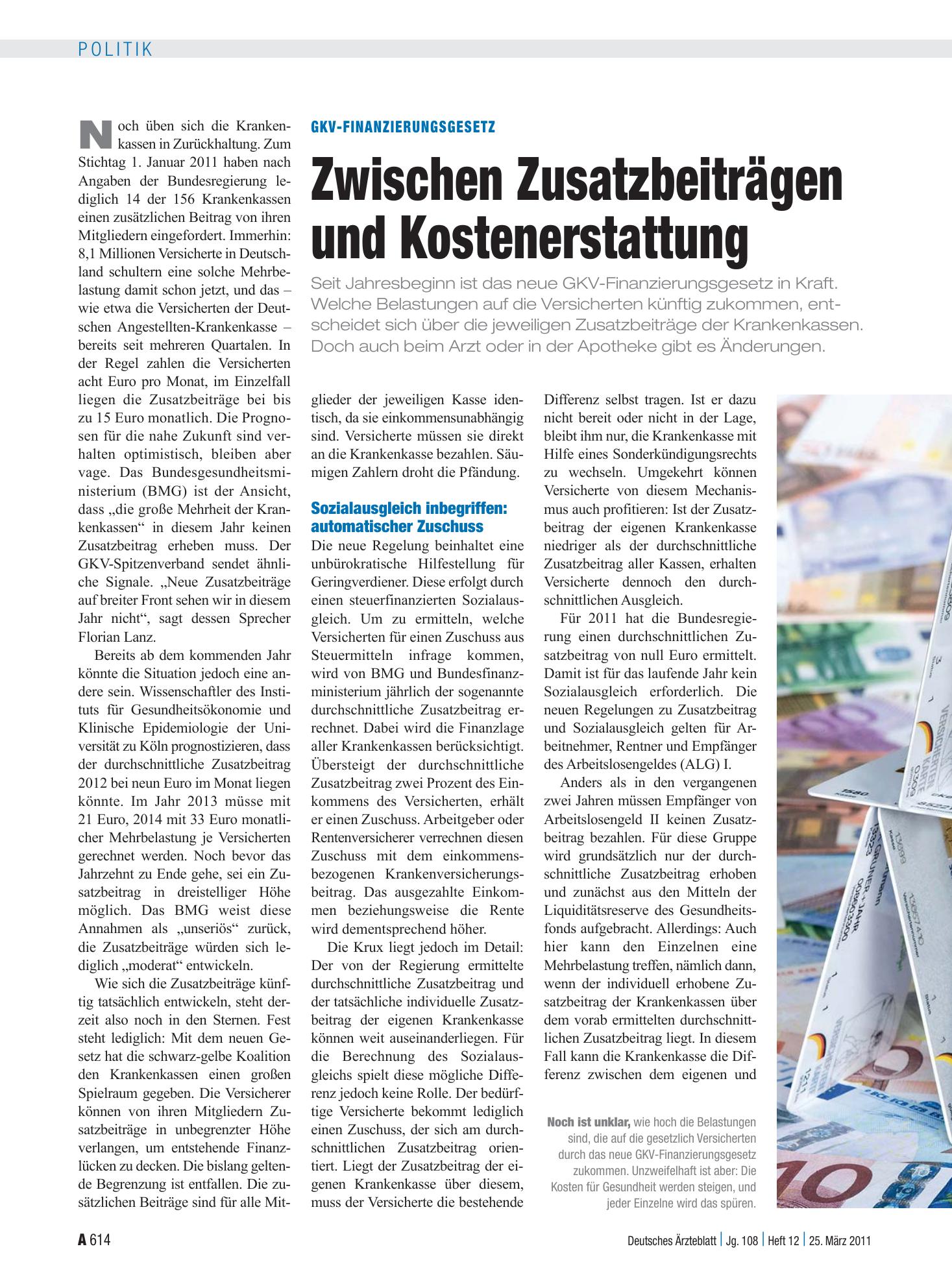 Vorschauseite 1: GKV-Finanzierungsgesetz: Zwischen Zusatzbeiträgen und Kostenerstattung – Deutsches Ärzteblatt