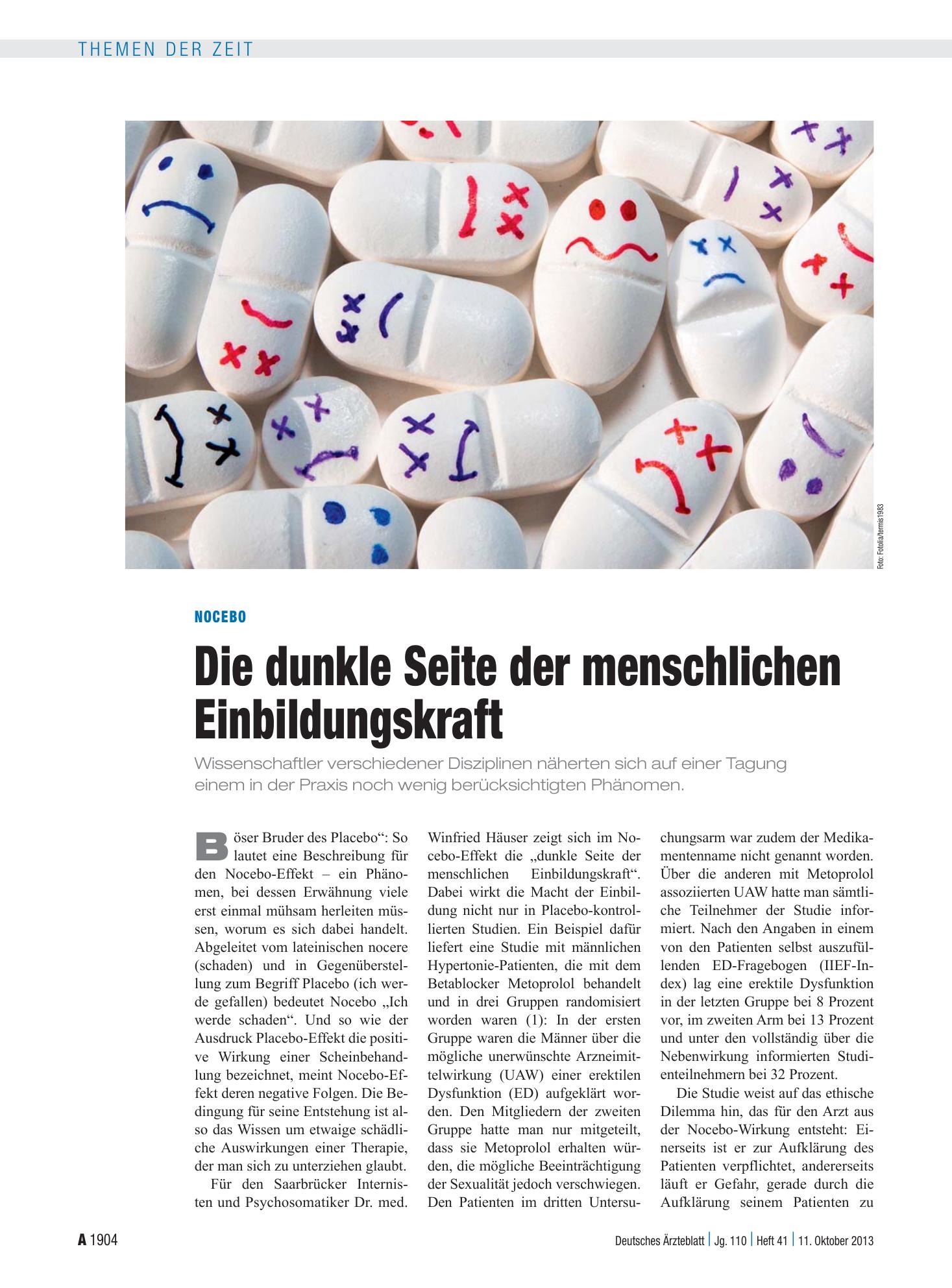 Vorschauseite 1: Nocebo: Die dunkle Seite der menschlichen Einbildungskraft – Deutsches Ärzteblatt