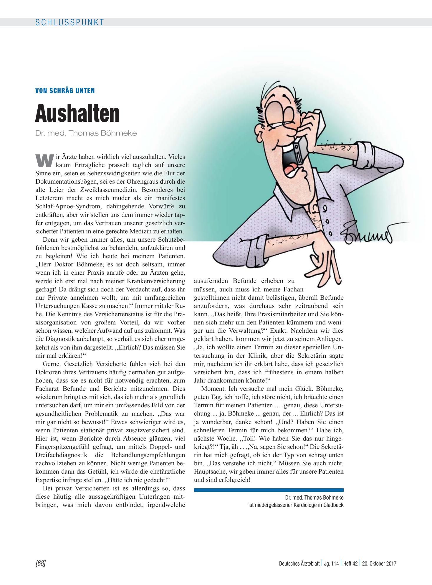 Vorschauseite 1: Von schräg unten: Aushalten – Deutsches Ärzteblatt