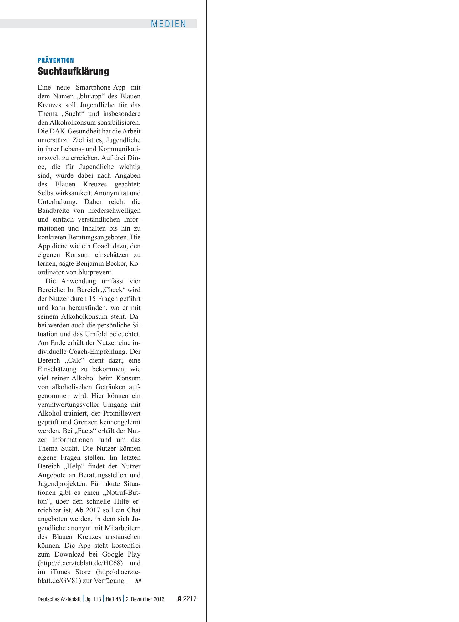 Vorschauseite 1: Prävention: Suchtaufklärung – Deutsches Ärzteblatt