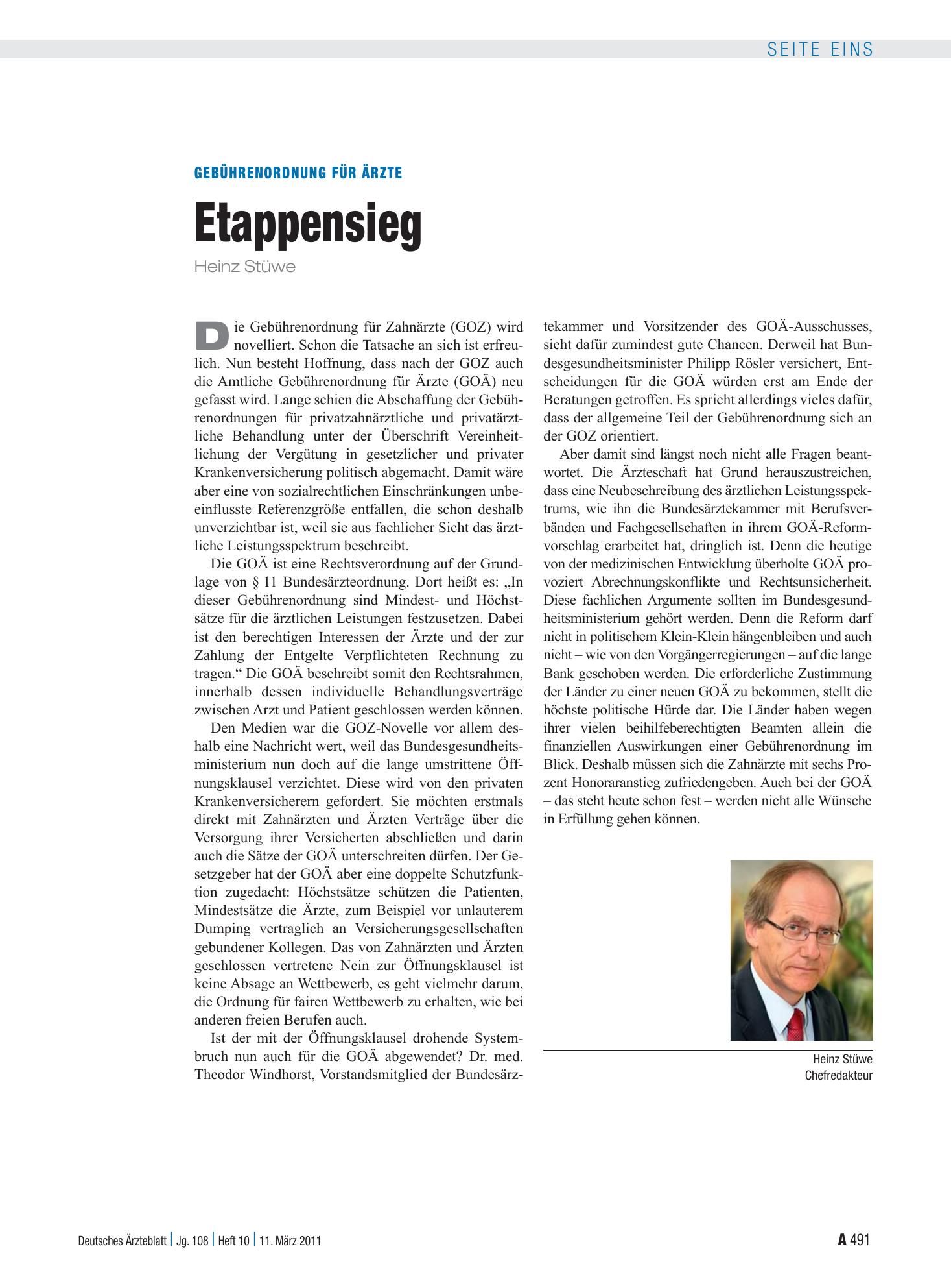 Vorschauseite 1: Gebührenordnung für Ärzte: Etappensieg – Deutsches Ärzteblatt