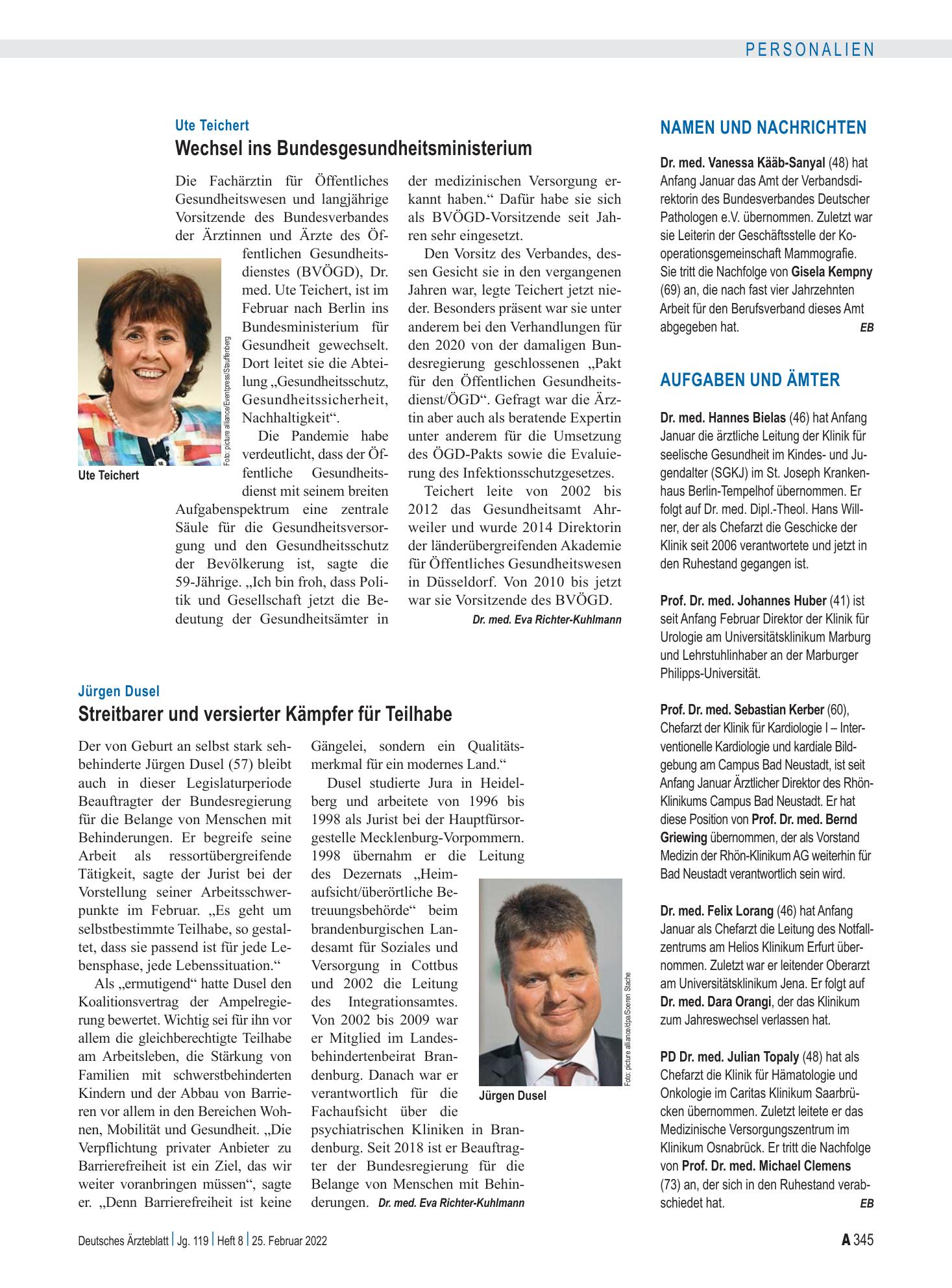 Vorschauseite 1: Aufgaben und Ämter – Deutsches Ärzteblatt
