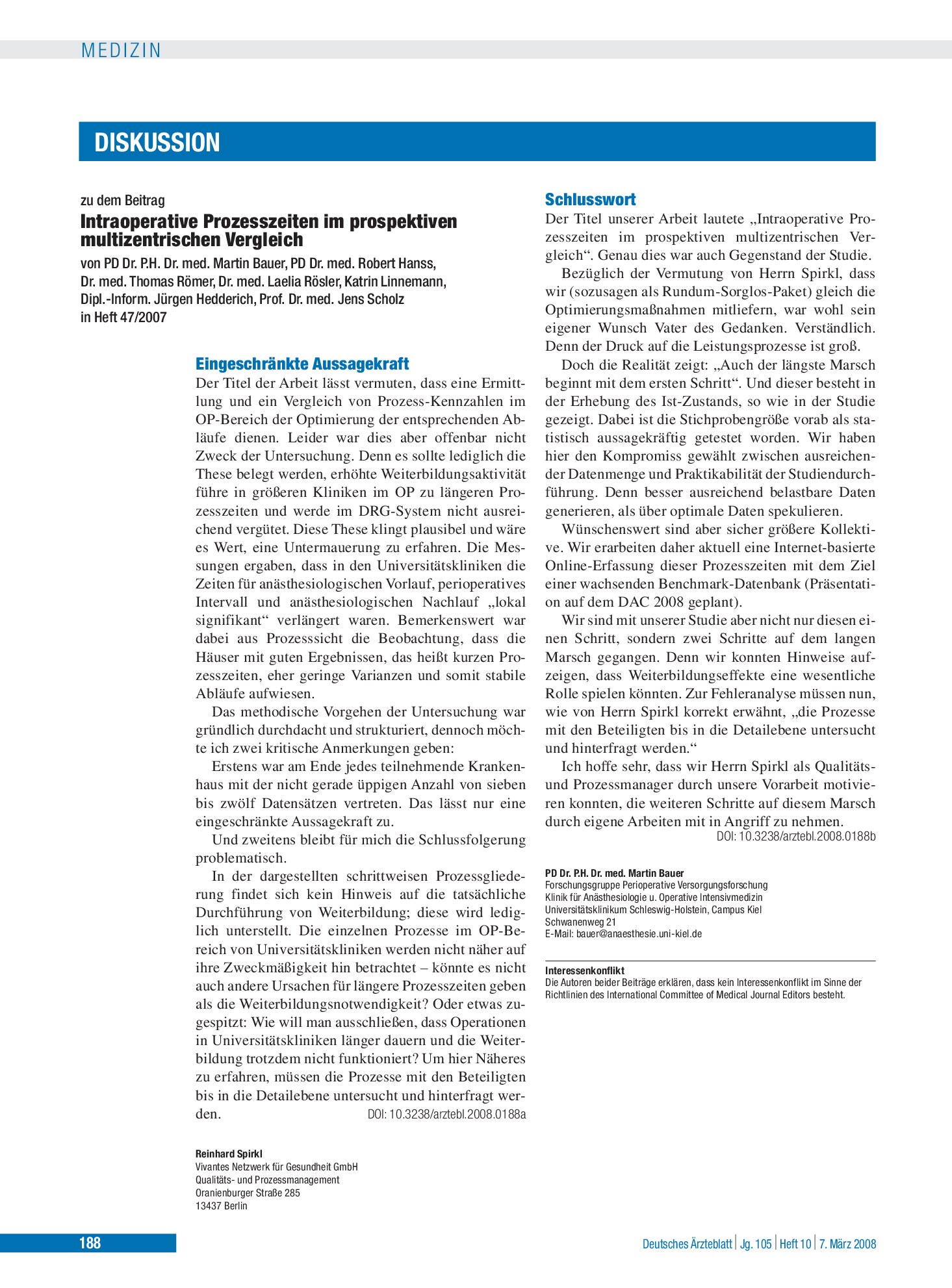 Vorschauseite 1: Intraoperative Prozesszeiten im prospektiven multizentrischen Vergleich: Eingeschränkte Aussagekraft – Deutsches Ärzteblatt