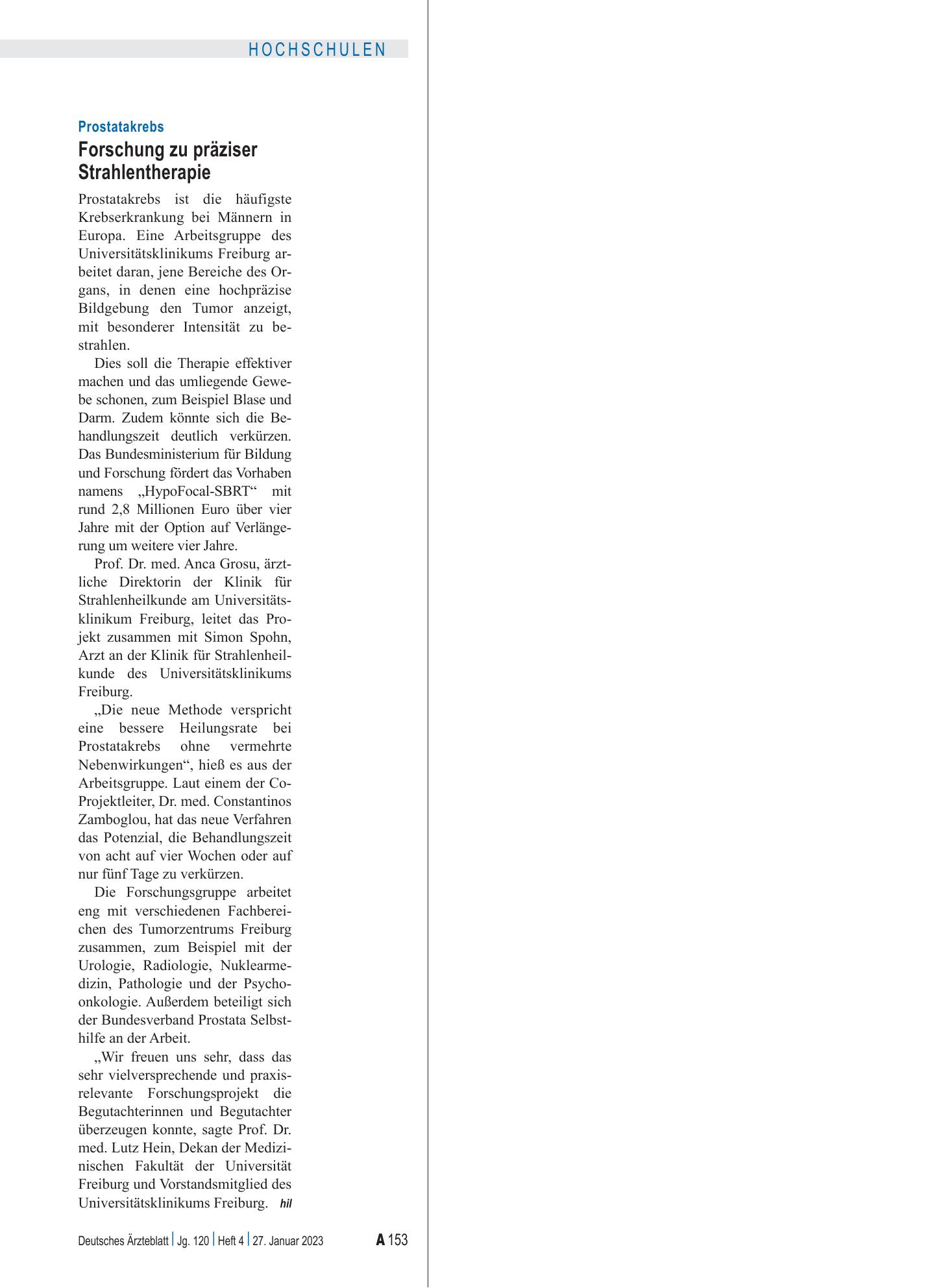 Vorschauseite 1: Prostatakrebs: Forschung zu präziser Strahlentherapie – Deutsches Ärzteblatt
