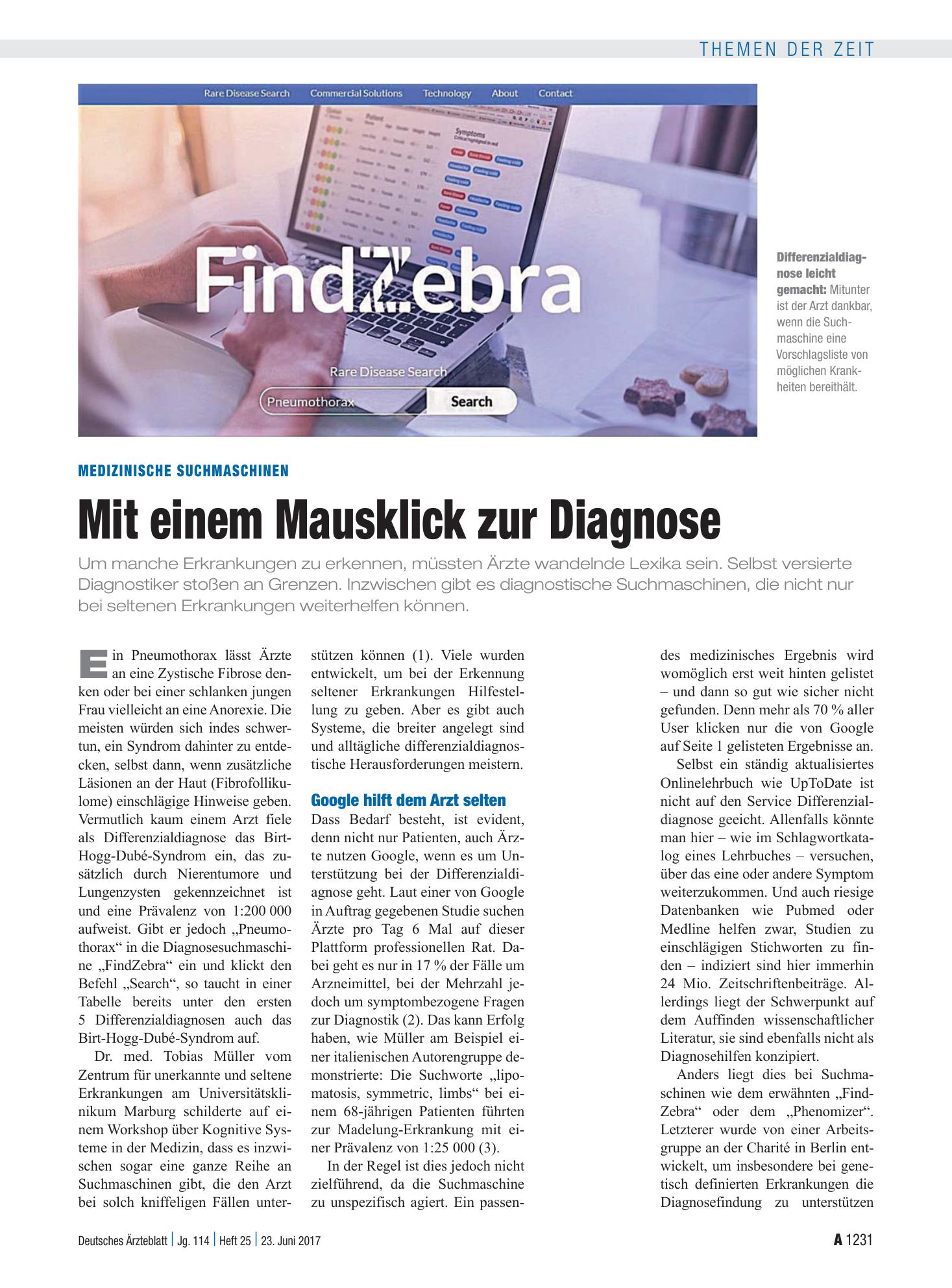 Vorschauseite 1: Medizinische Suchmaschinen: Mit einem Mausklick zur Diagnose – Deutsches Ärzteblatt