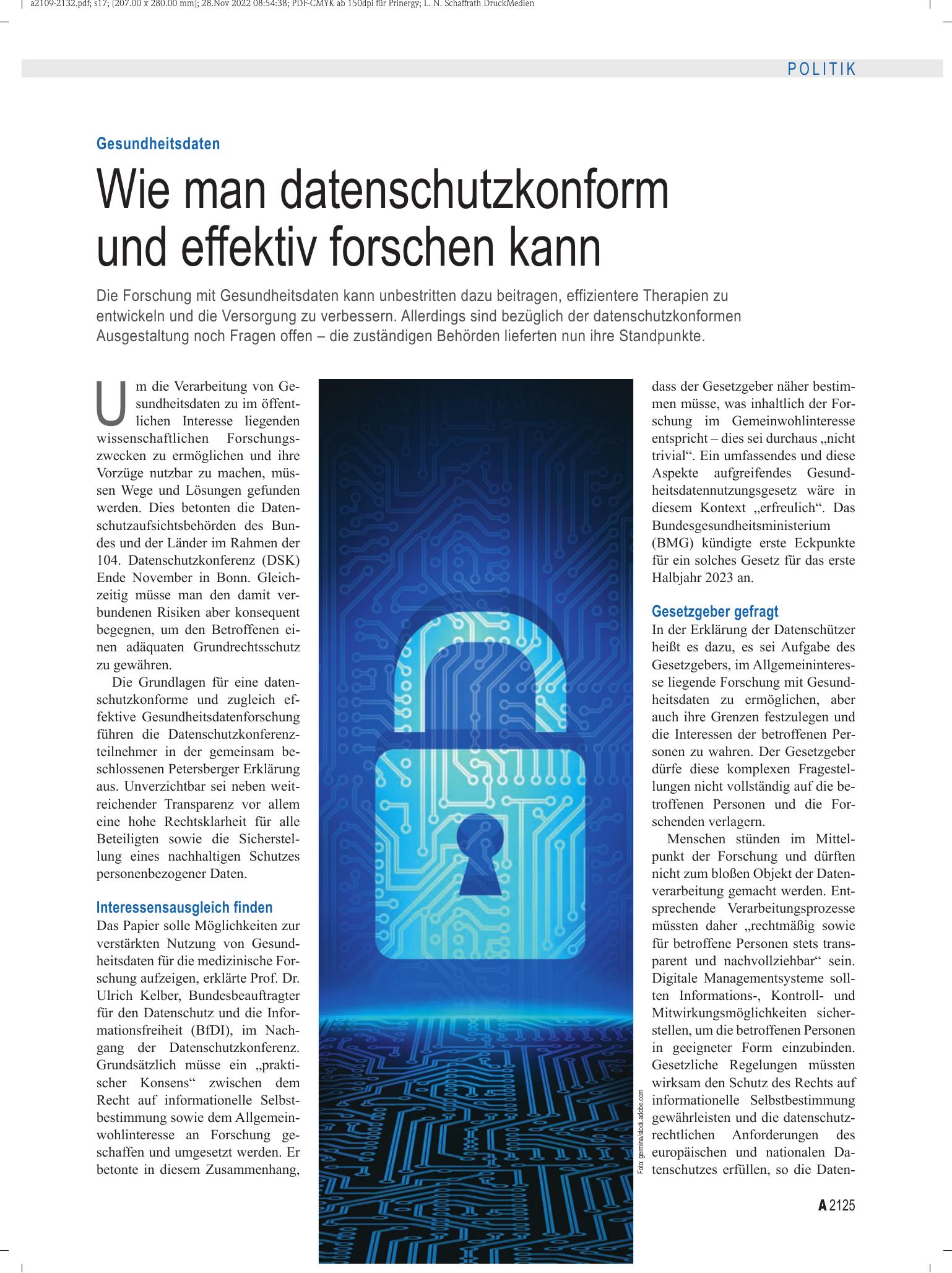 Vorschauseite 1: Gesundheitsdaten: Wie man datenschutzkonform und effektiv forschen kann – Deutsches Ärzteblatt