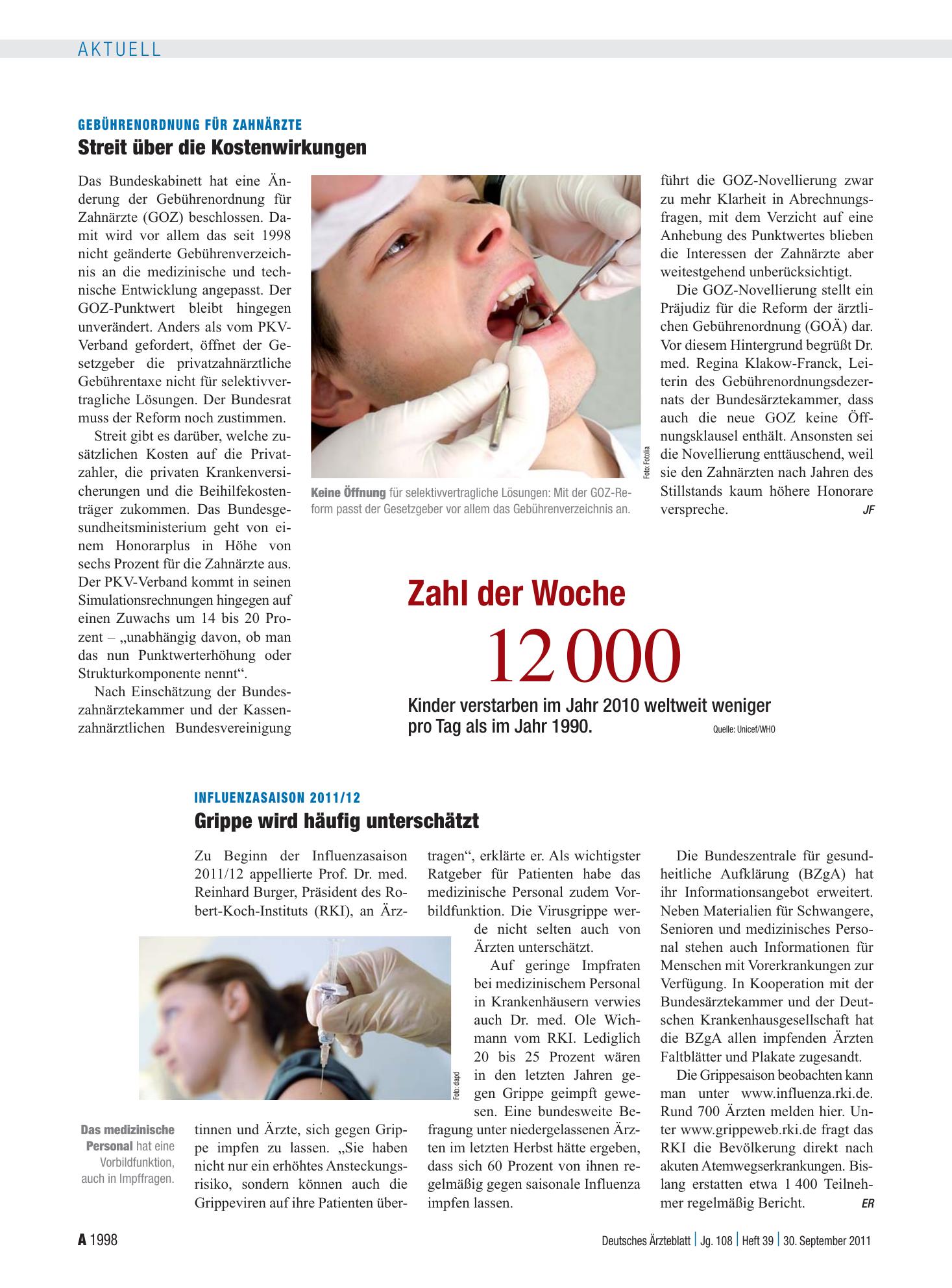 Vorschauseite 1: Influenzasaison 2011/12: Grippe wird häufig unterschätzt – Deutsches Ärzteblatt
