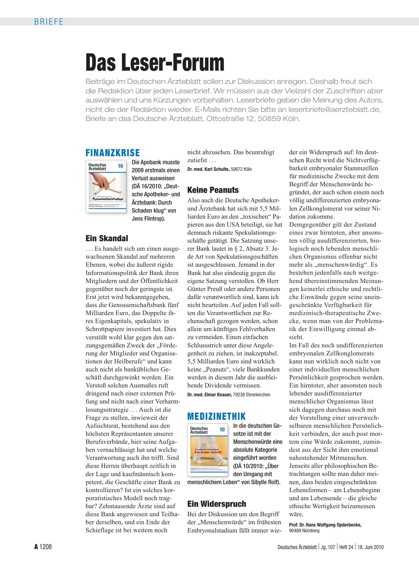Vorschauseite 1: Medizinethik: Ein Widerspruch – Deutsches Ärzteblatt